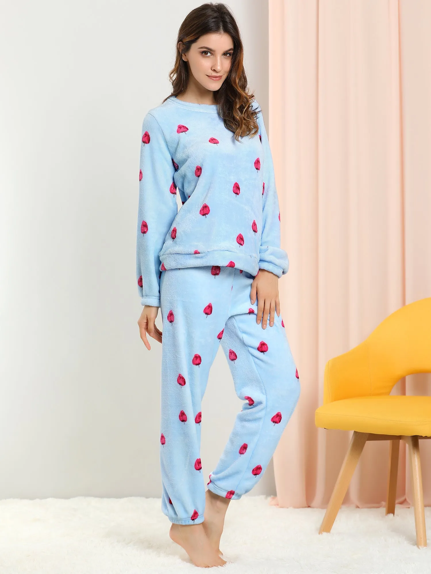 Cute Printed Long Sleeve Nightwear Flannel Pajama Sets Sleepwears