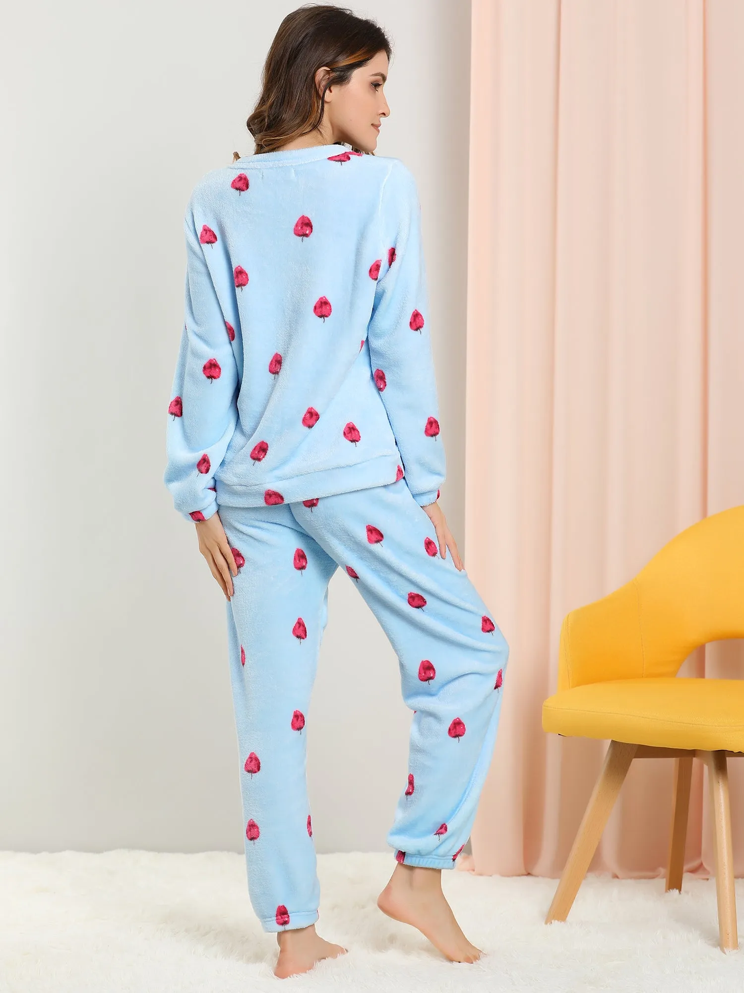 Cute Printed Long Sleeve Nightwear Flannel Pajama Sets Sleepwears