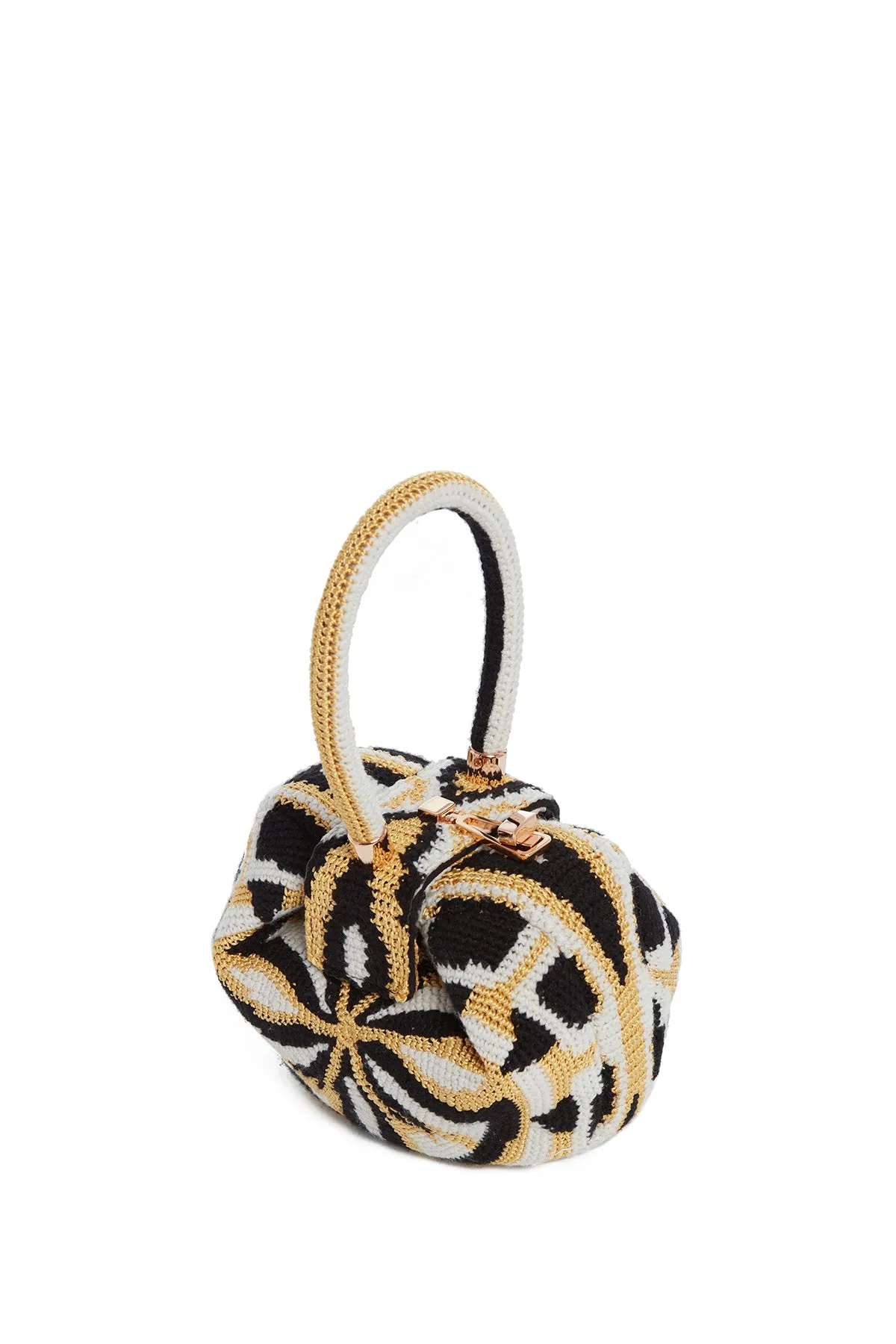 Demi Bag in Gold. Black & Ivory Crochet