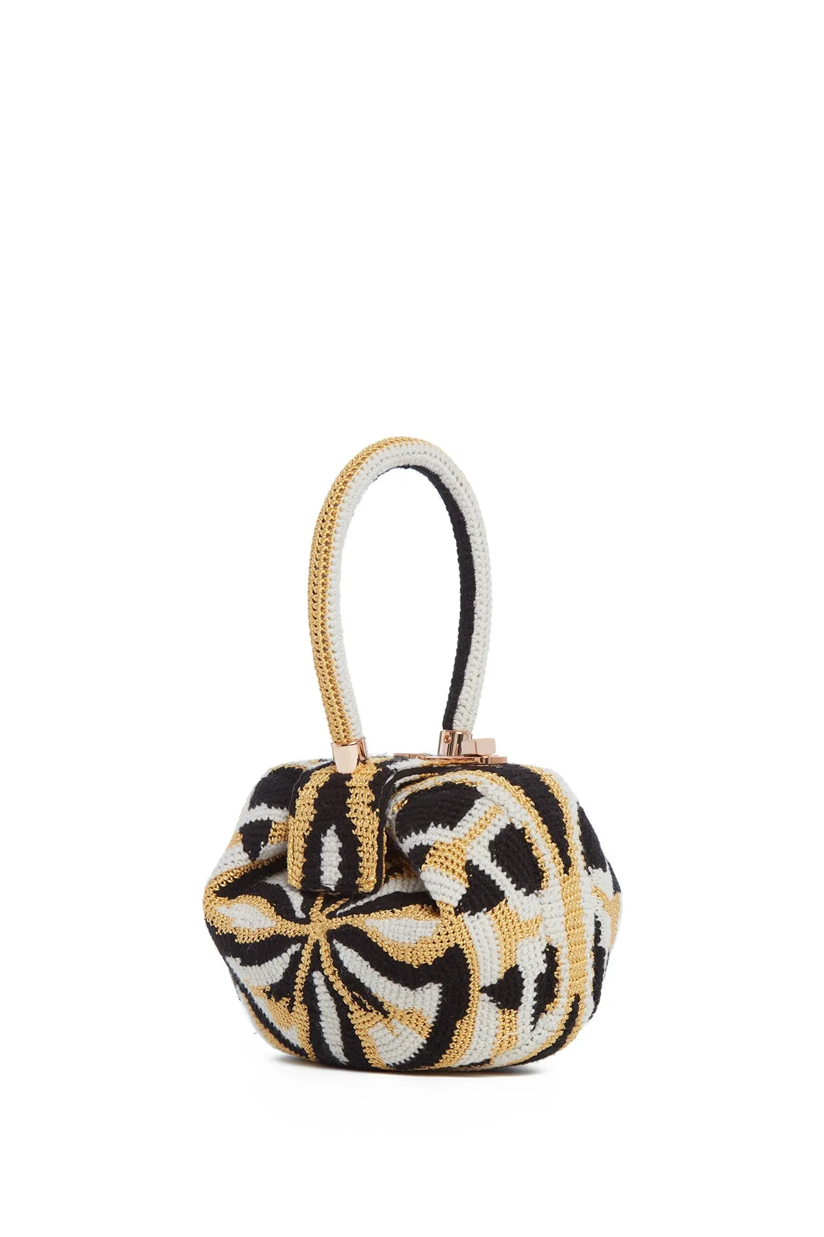 Demi Bag in Gold. Black & Ivory Crochet