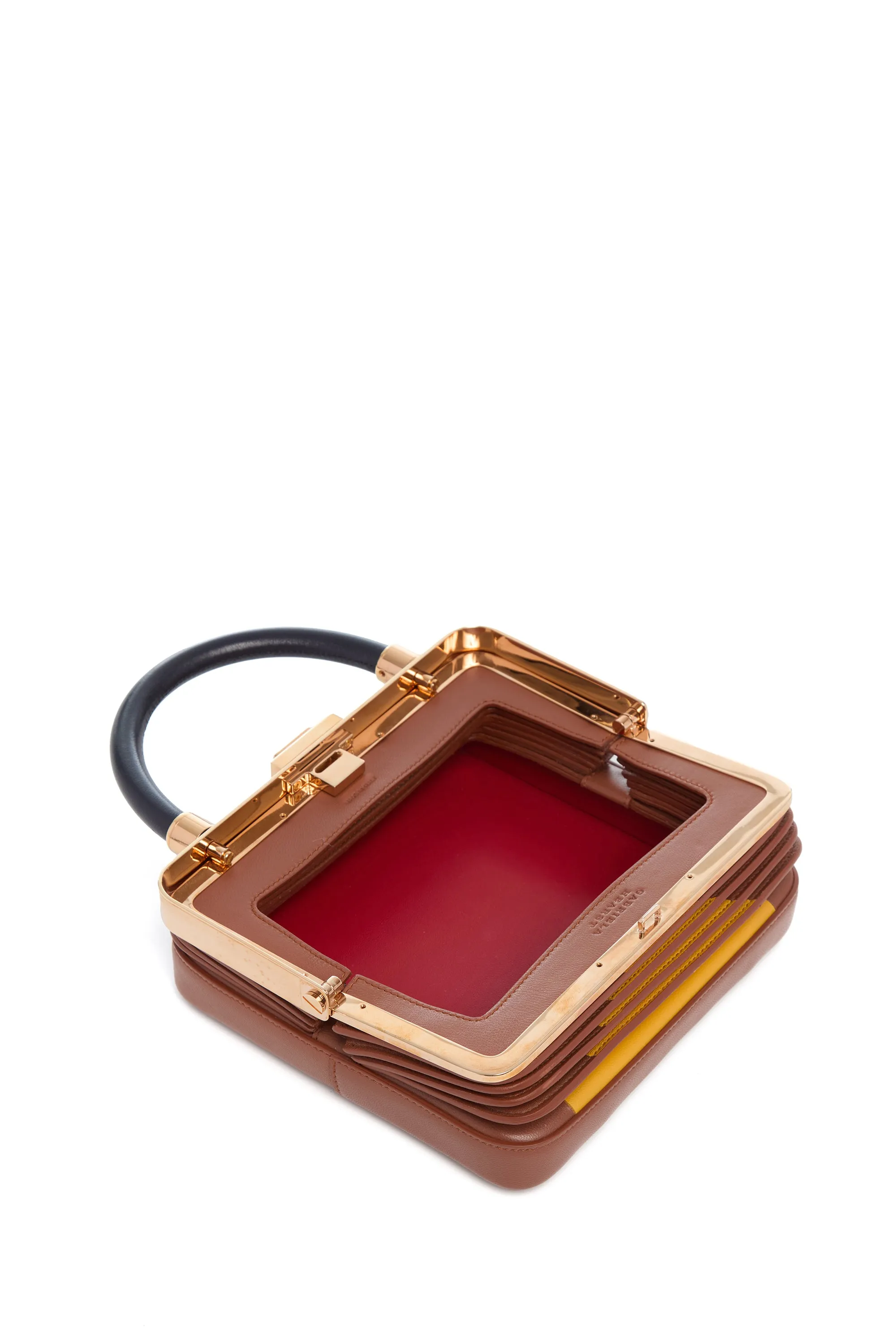 Diana Bag in Cognac. Yellow & Navy Nappa Leather