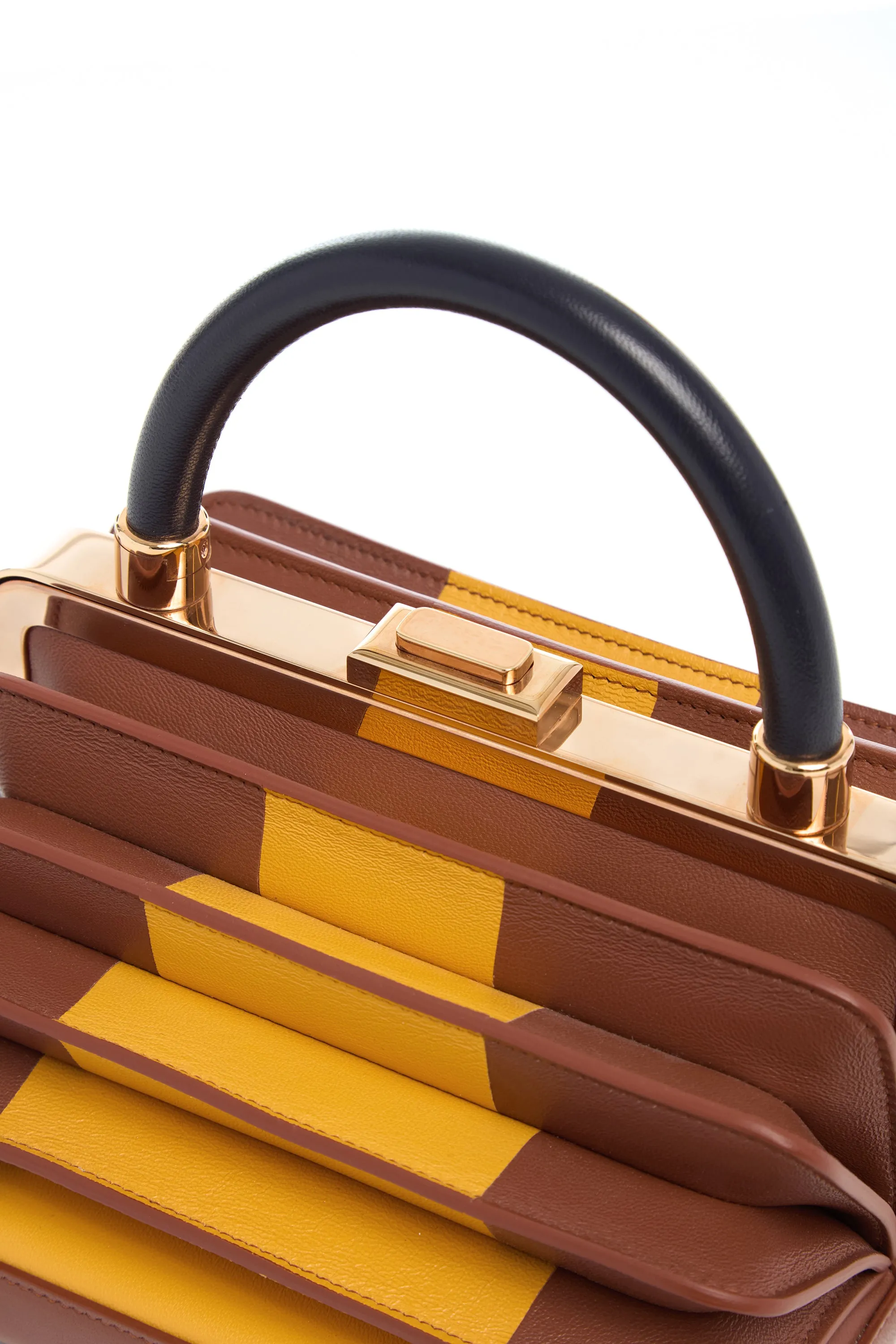 Diana Bag in Cognac. Yellow & Navy Nappa Leather