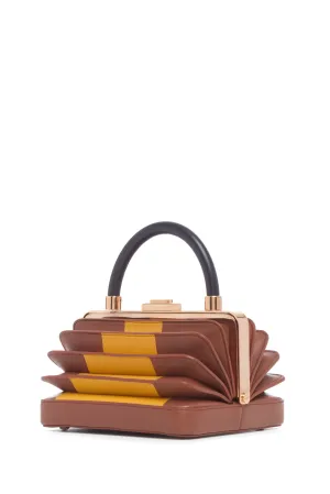Diana Bag in Cognac. Yellow & Navy Nappa Leather