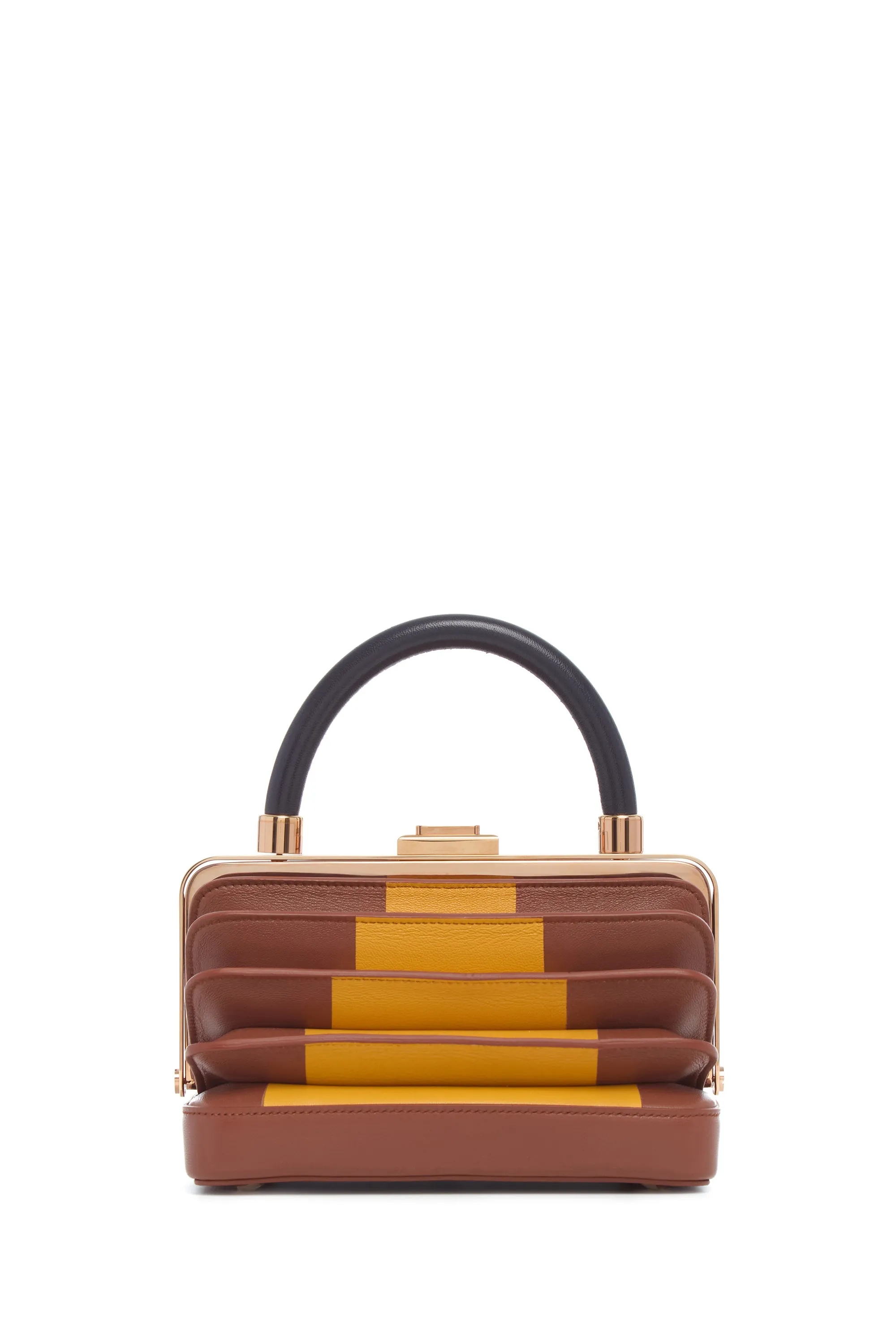 Diana Bag in Cognac. Yellow & Navy Nappa Leather