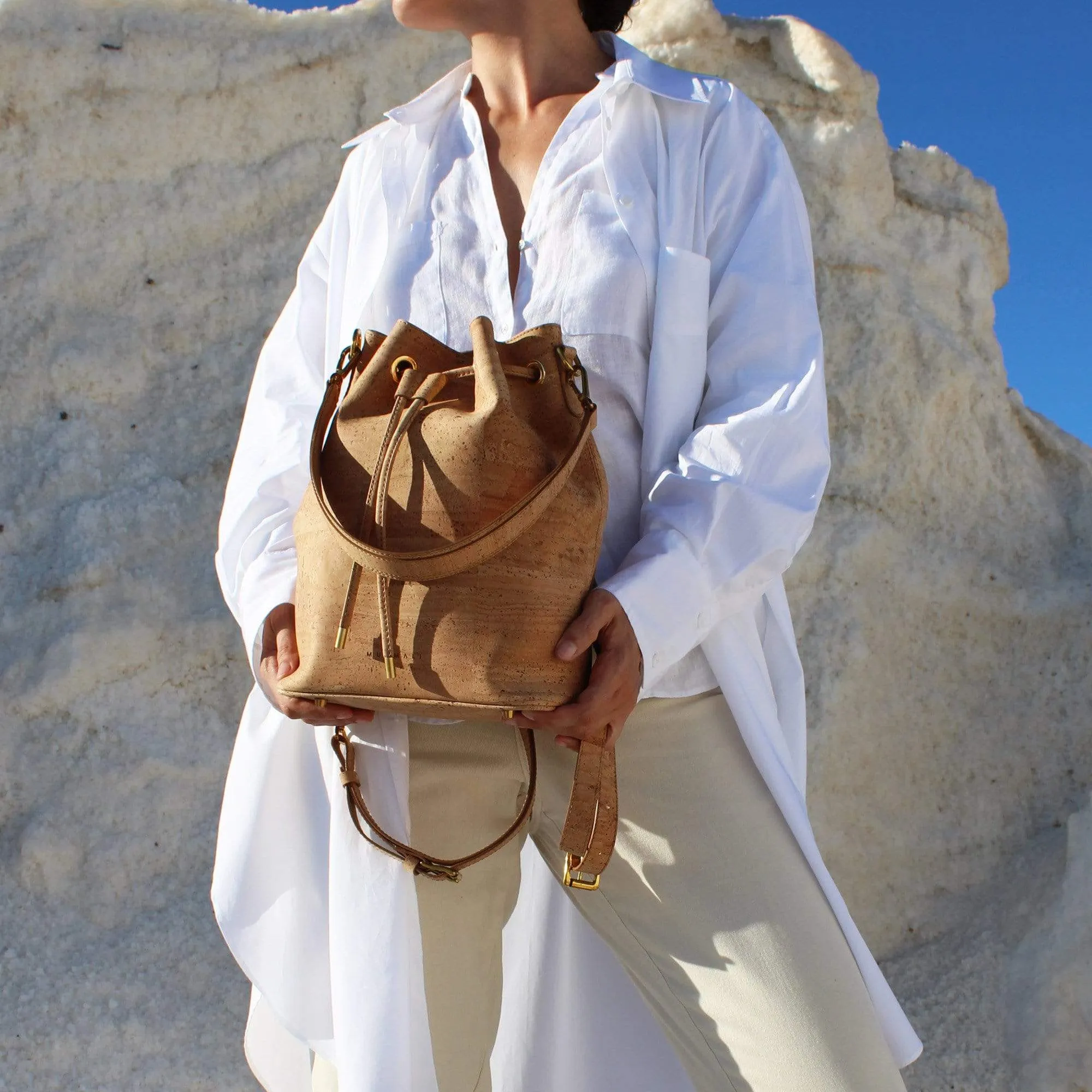 Gamma Handcrafted Cork Vegan Bucket Backpack | Natural