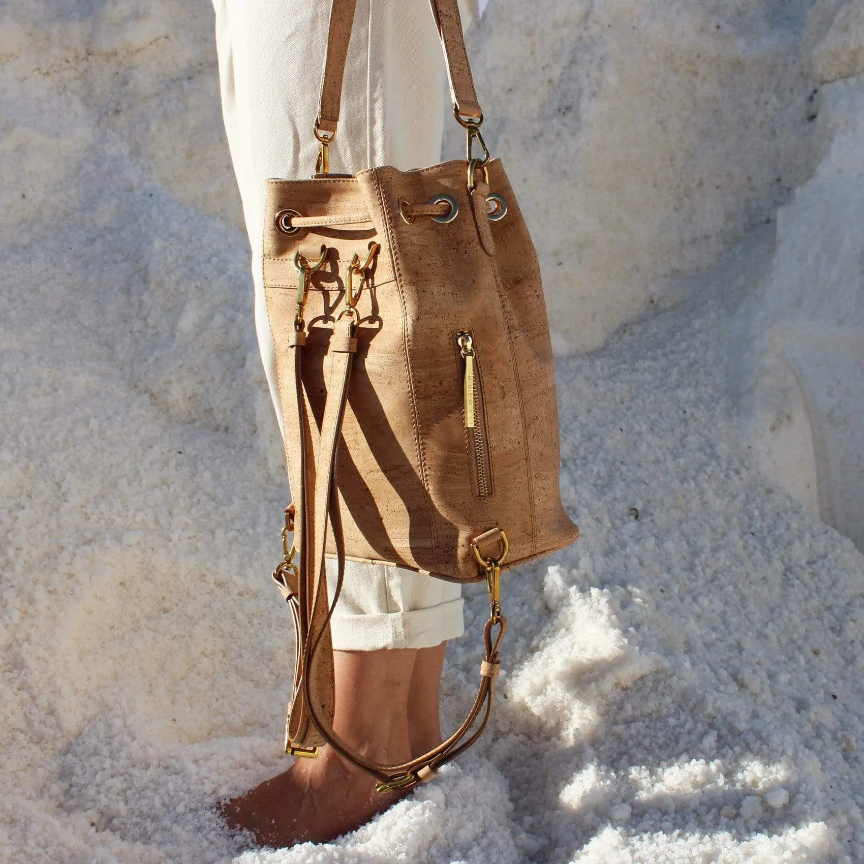 Gamma Handcrafted Cork Vegan Bucket Backpack | Natural