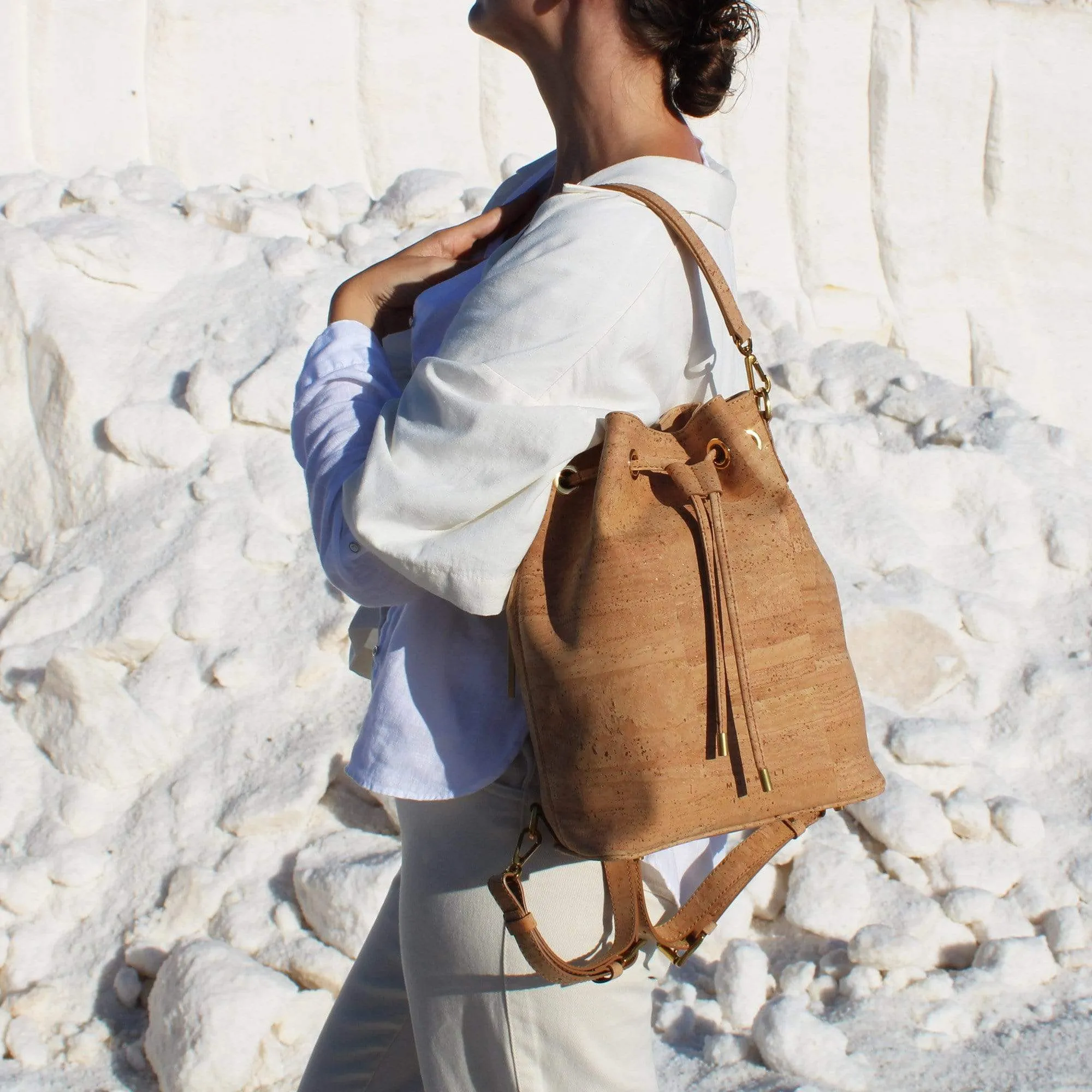 Gamma Handcrafted Cork Vegan Bucket Backpack | Natural