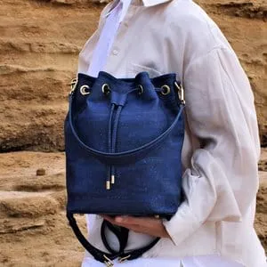 Gamma Handcrafted Cork Vegan Bucket Backpack | Navy
