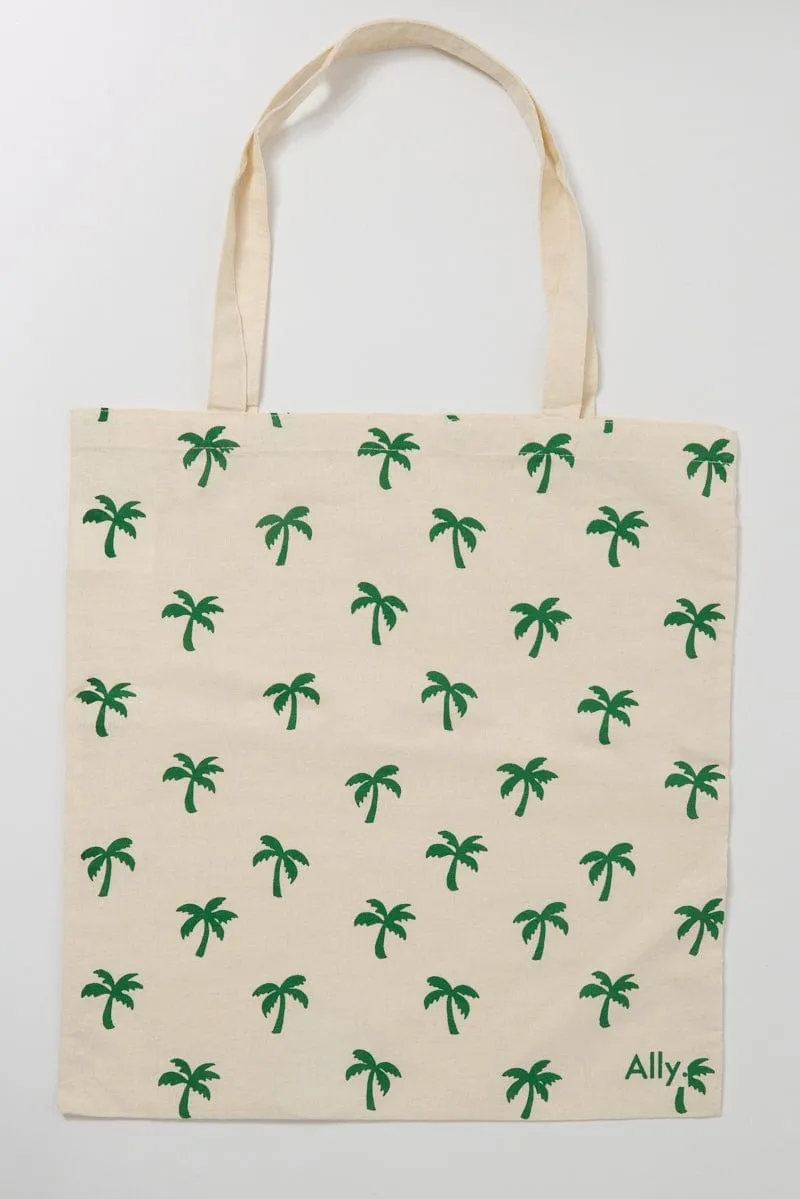 Green Ditsy Tote Bag Printed Palm Ditsy