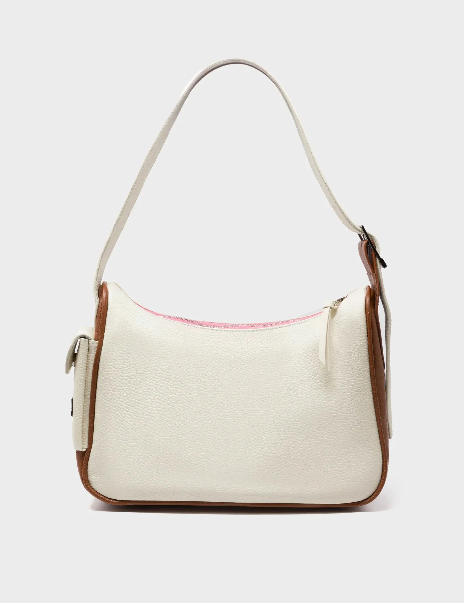 Ilan Cream Leather Hobo With Pocket - Happy Tiger Design