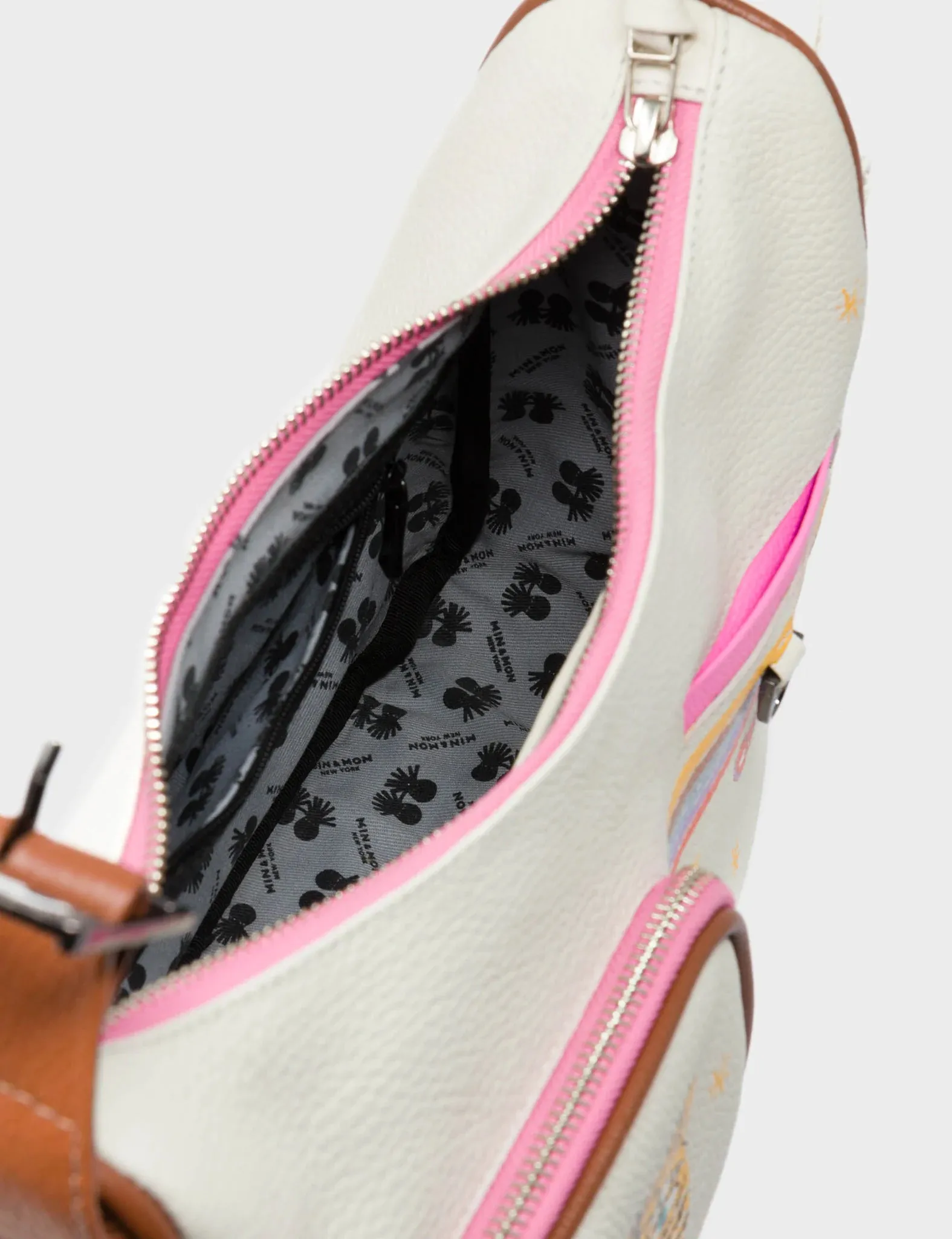 Ilan Cream Leather Hobo With Pocket - Happy Tiger Design