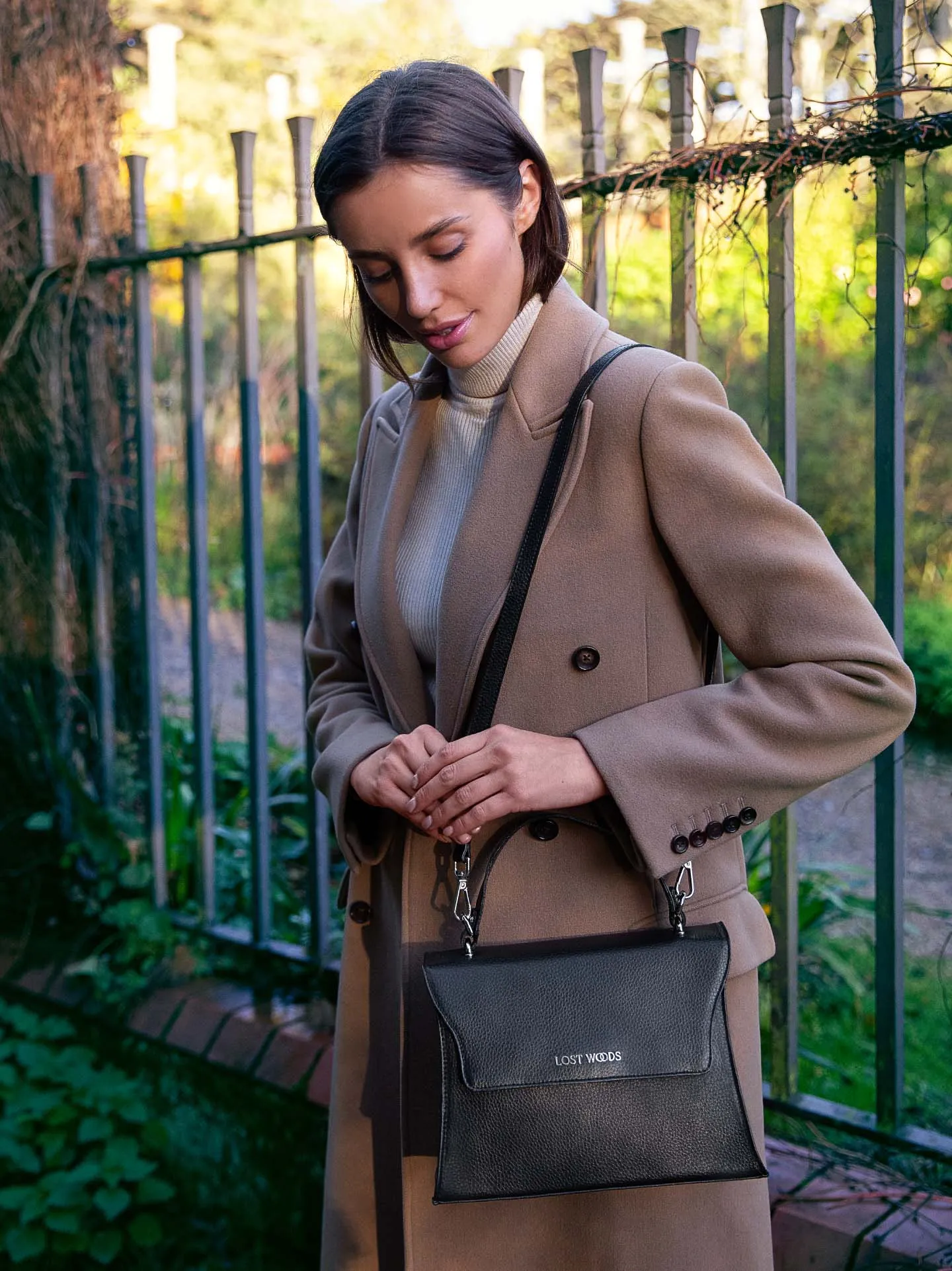 Ivy MIRUM® Leather Vegan Handle Bag |  Black & Silver