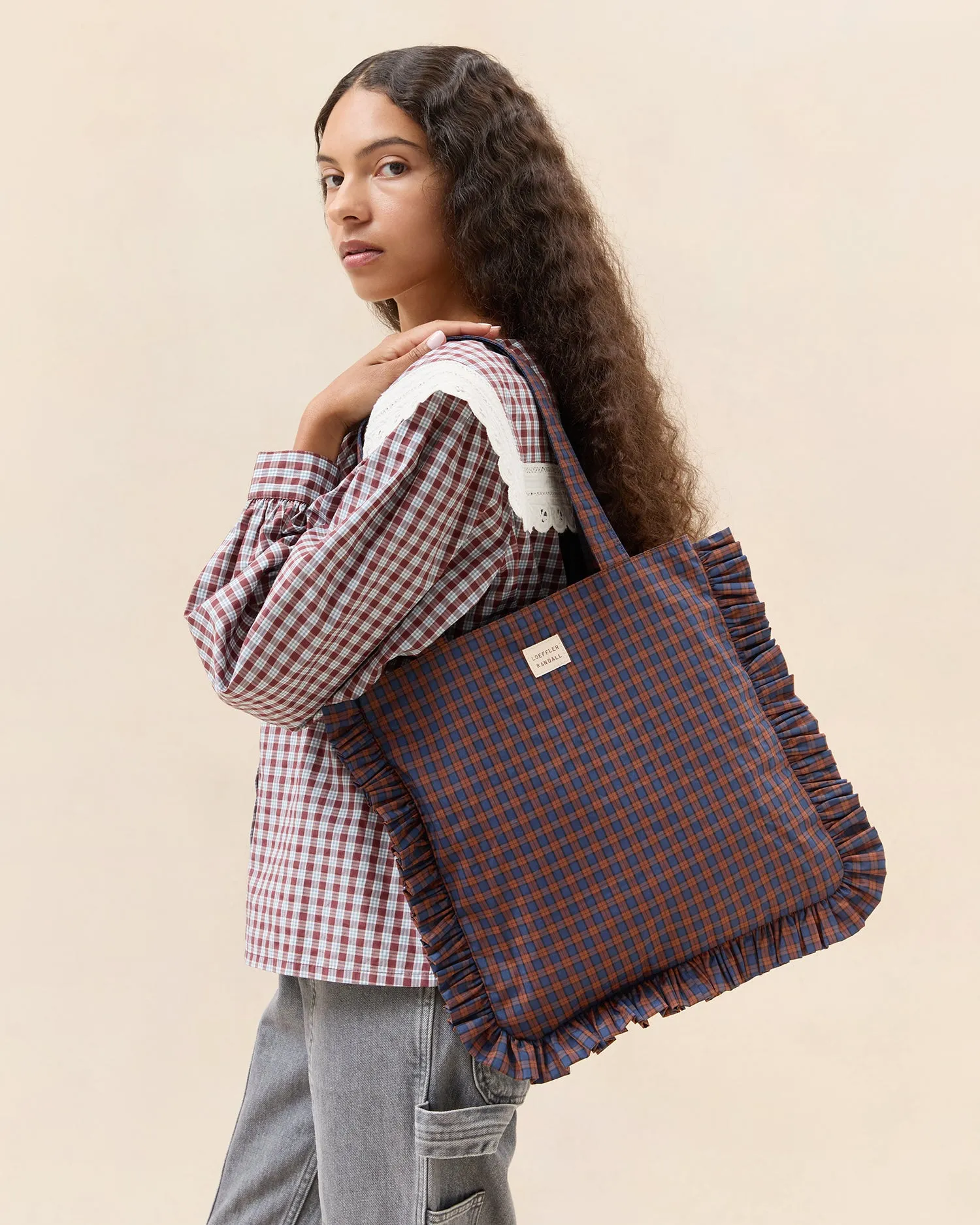 Justine Navy Ruffle Tote
