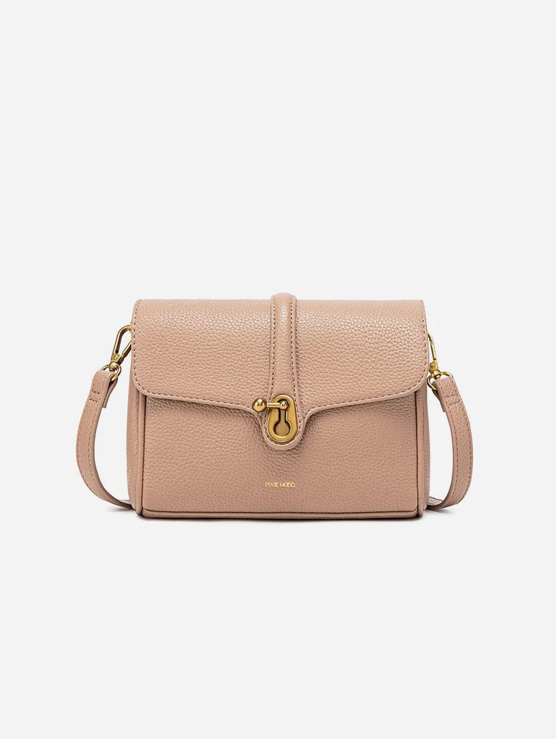 Lock Vegan Leather Crossbody Bag | Latte Pebbled