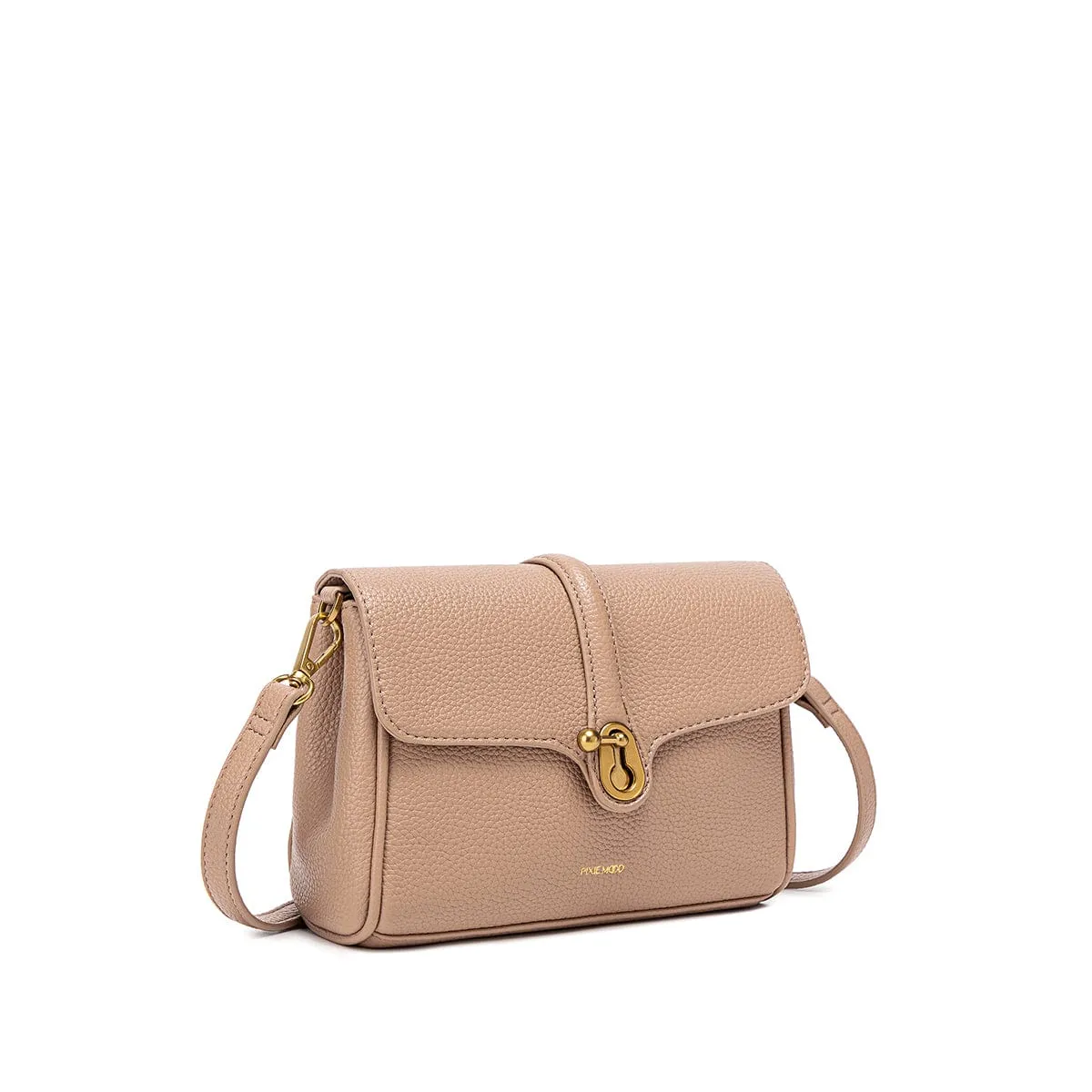 Lock Vegan Leather Crossbody Bag | Latte Pebbled