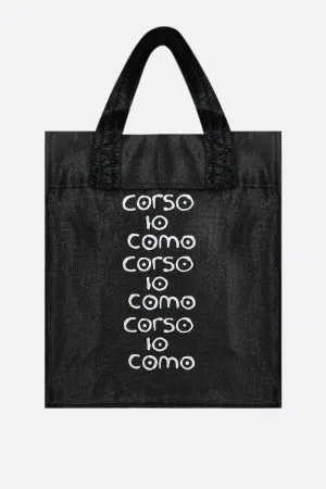logo print raffia tote bag