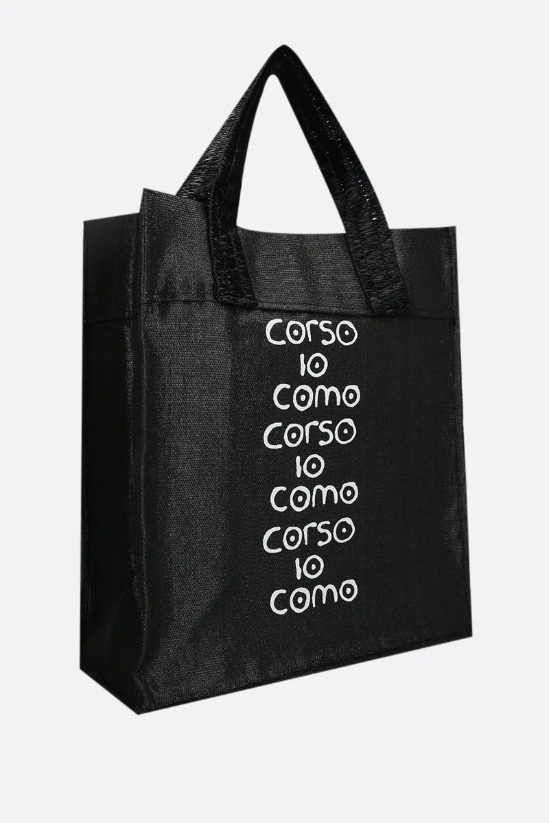 logo print raffia tote bag