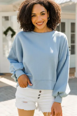 Look At You Go Ash Blue Bubble Sleeve Pullover