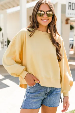 Look At You Go Dusty Yellow Bubble Sleeve Pullover