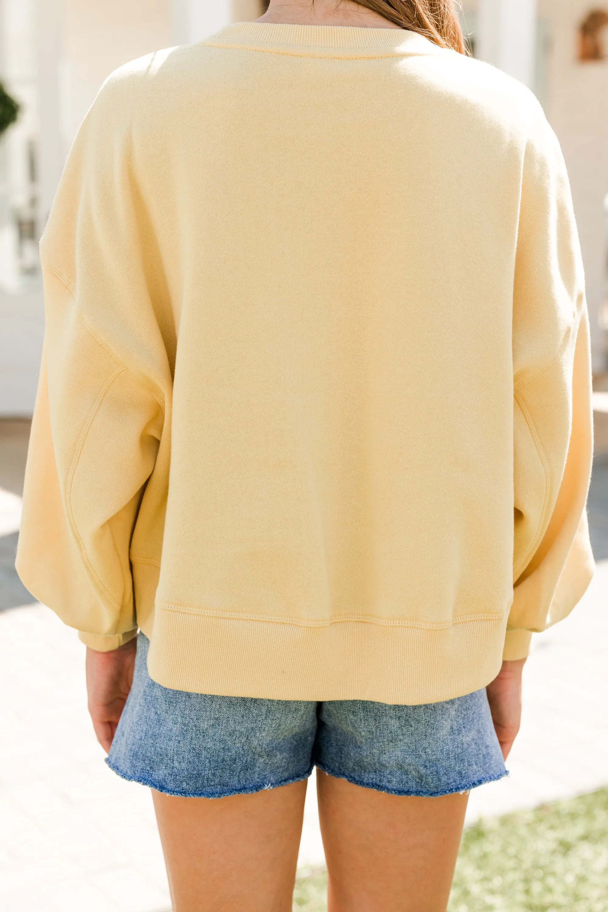 Look At You Go Dusty Yellow Bubble Sleeve Pullover
