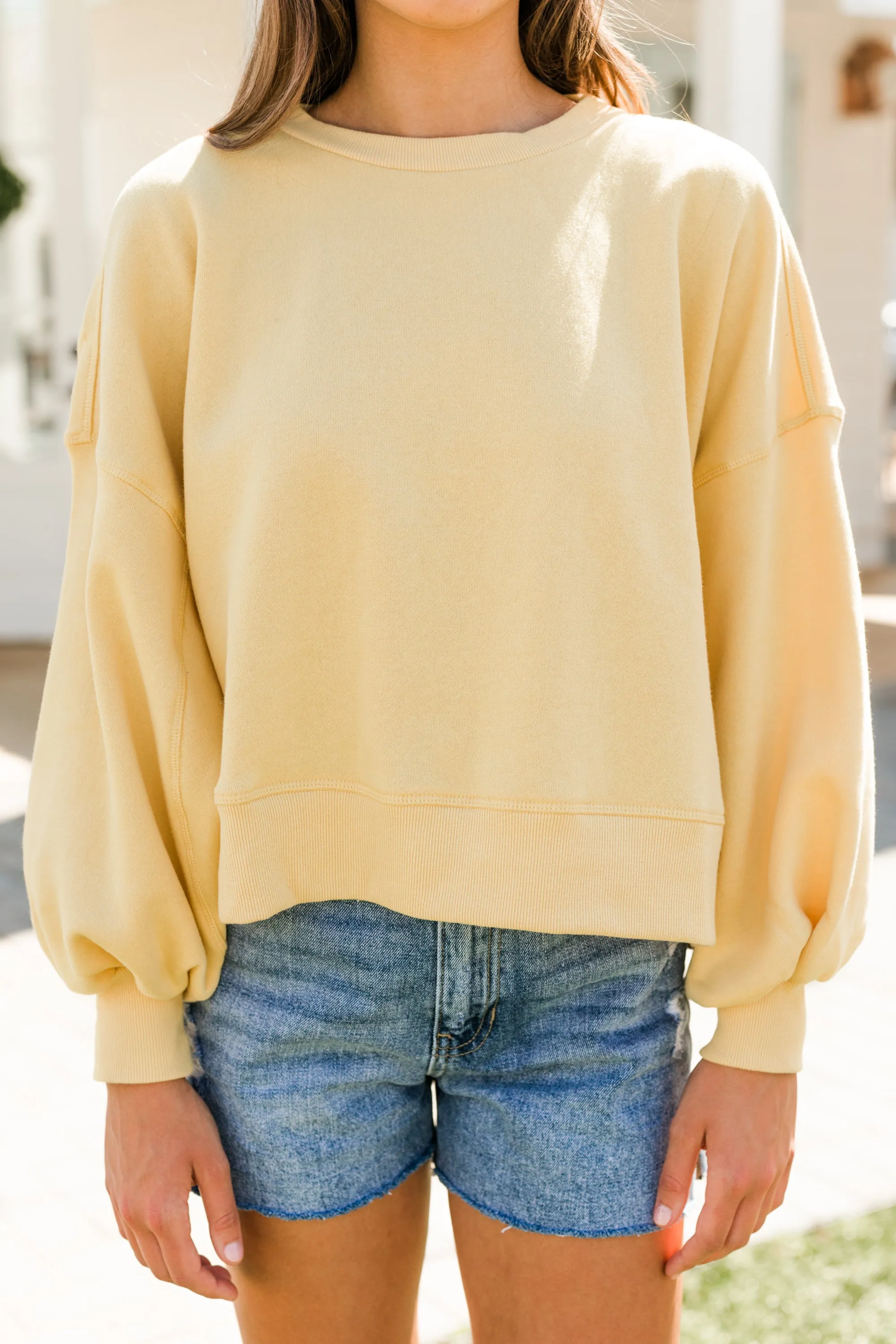 Look At You Go Dusty Yellow Bubble Sleeve Pullover