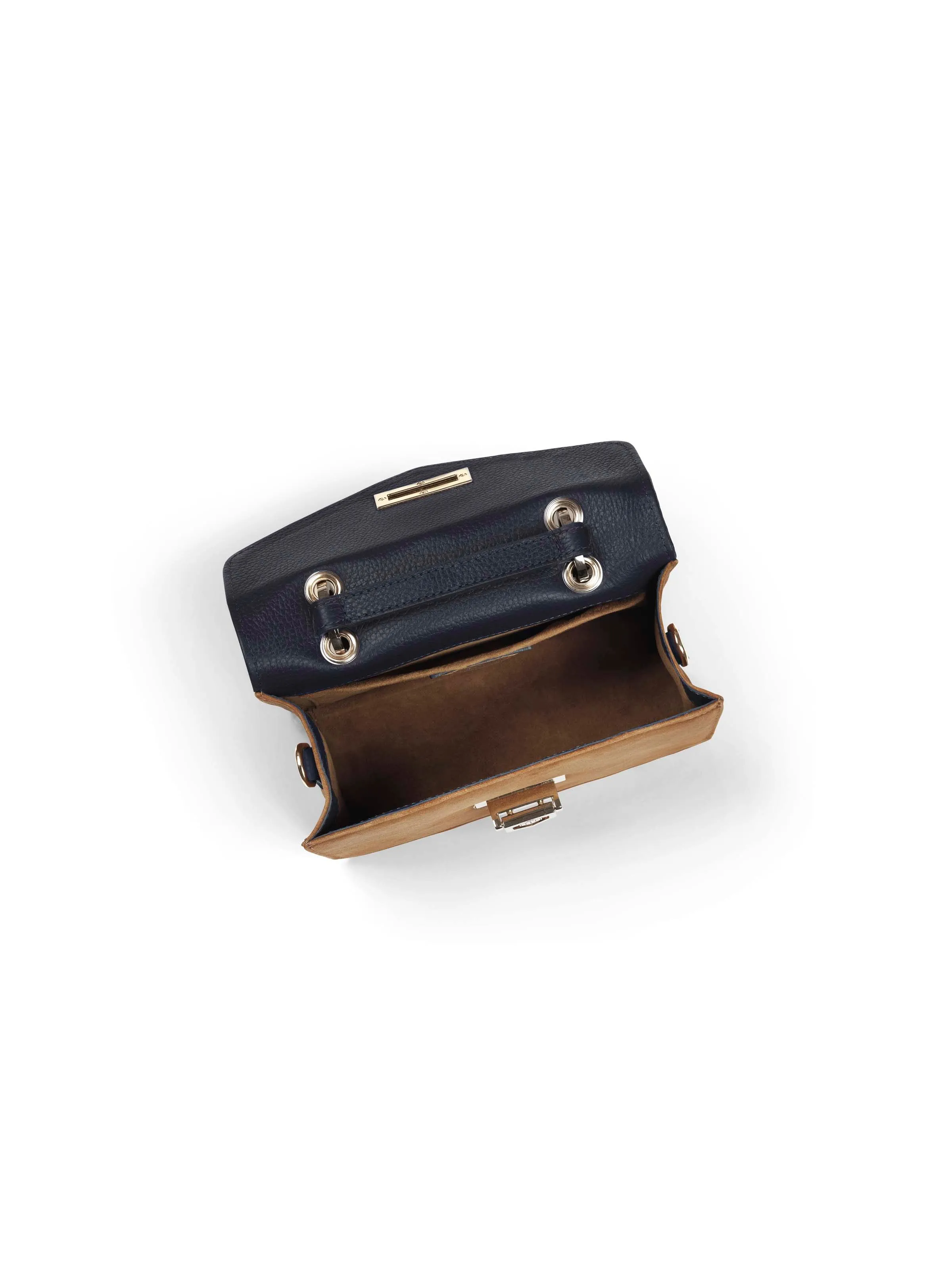 Loxley Mini Cross Body Bag - Tan & Navy Suede