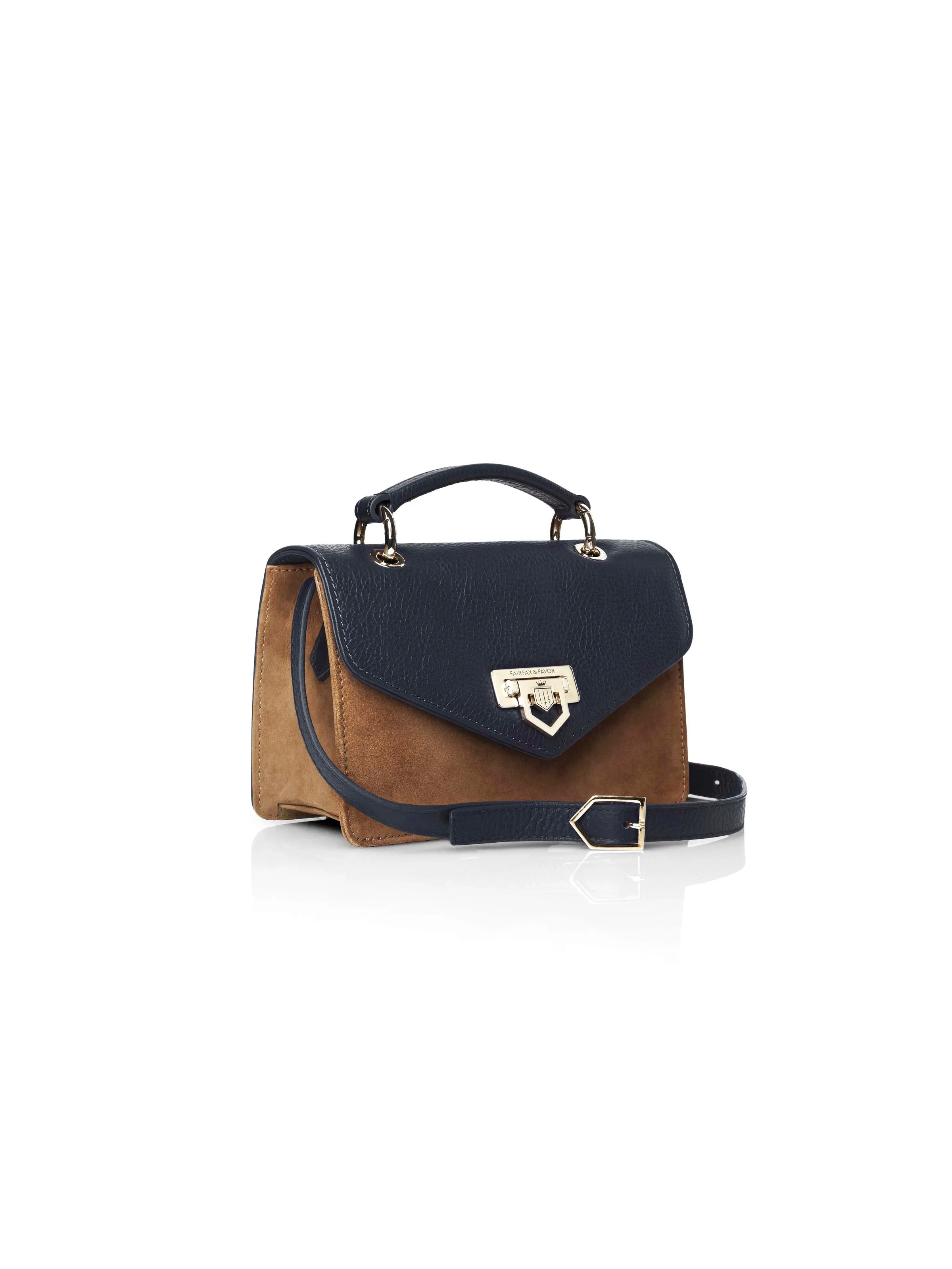 Loxley Mini Cross Body Bag - Tan & Navy Suede