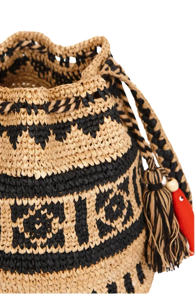 M.A.B.E Pari Raffia Natural/Indigo Pouch