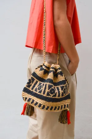 M.A.B.E Pari Raffia Natural/Indigo Pouch
