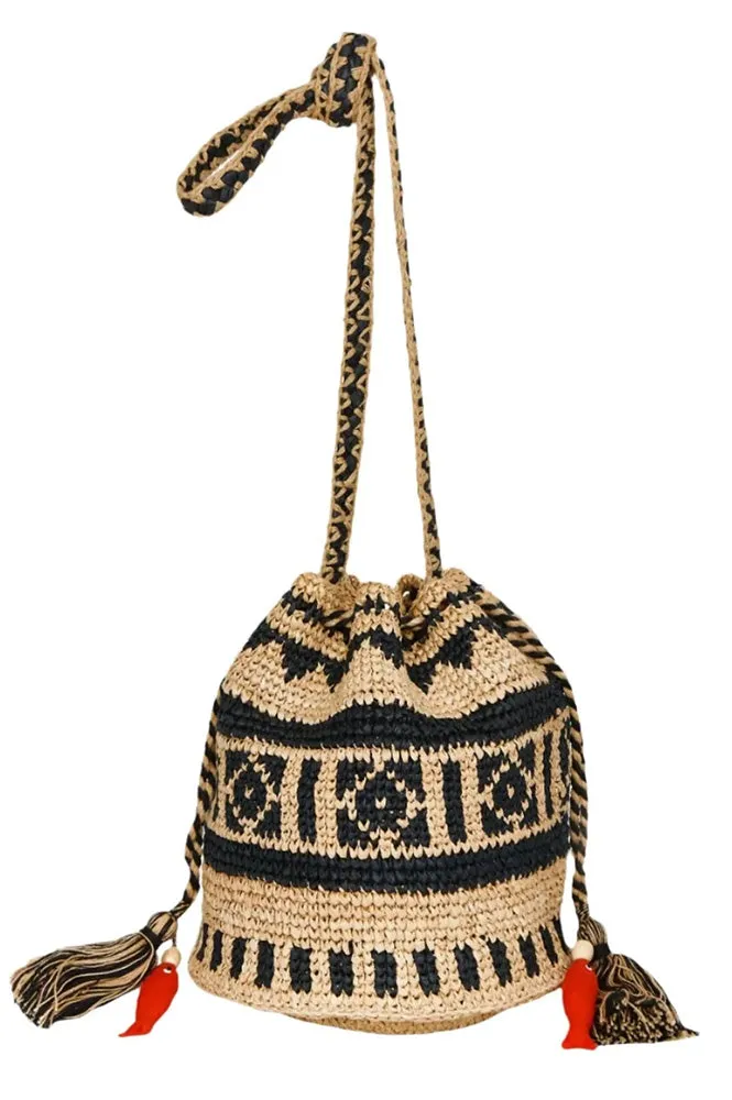 M.A.B.E Pari Raffia Natural/Indigo Pouch