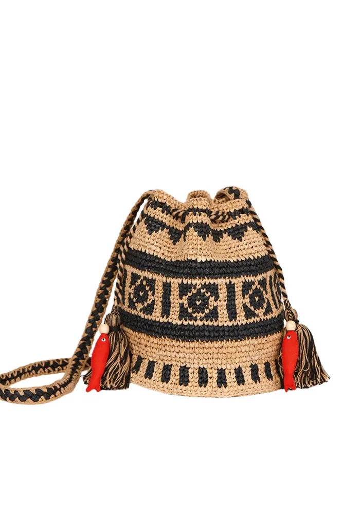 M.A.B.E Pari Raffia Natural/Indigo Pouch