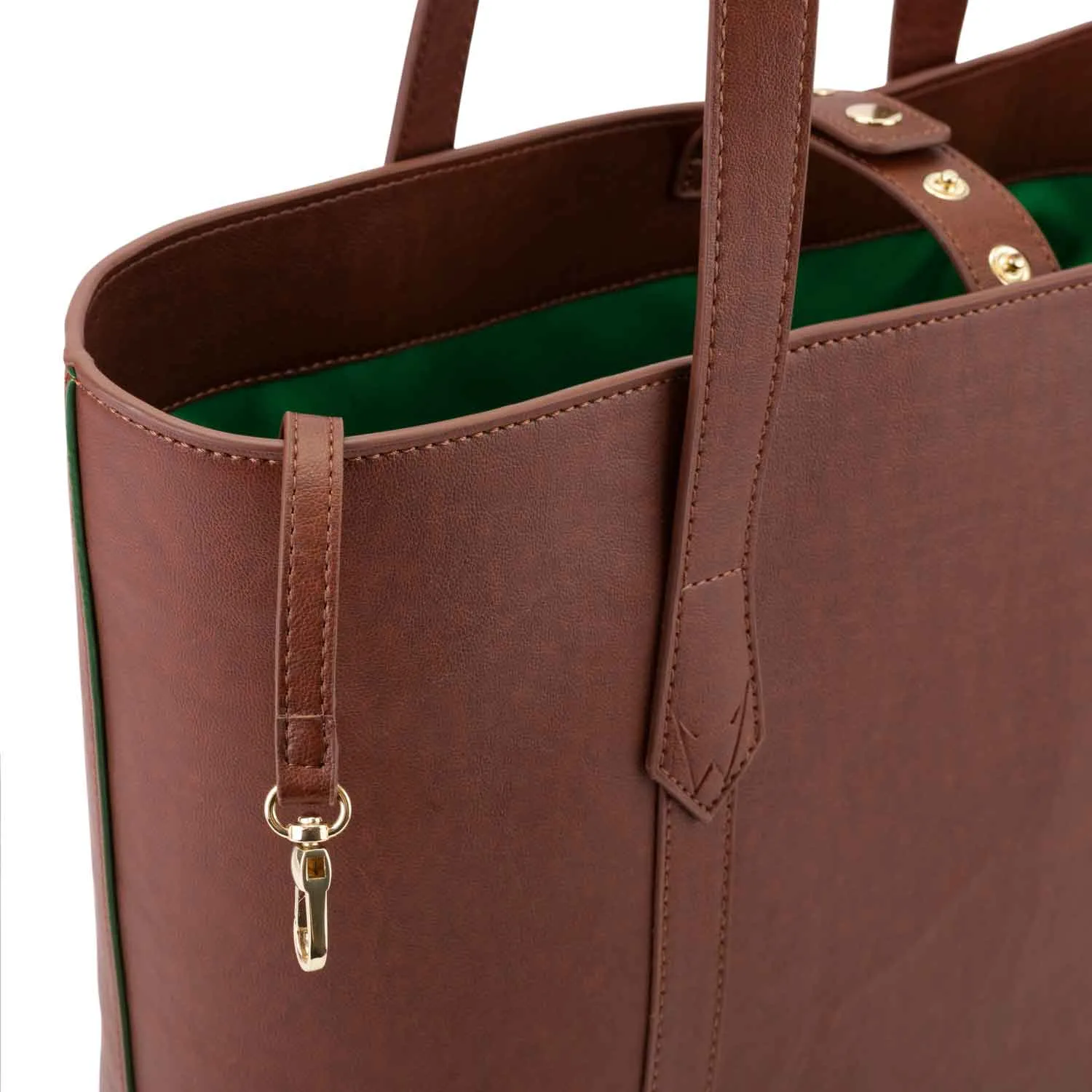 Maddox Vegan Leather Tote Bag | Rust & Emerald