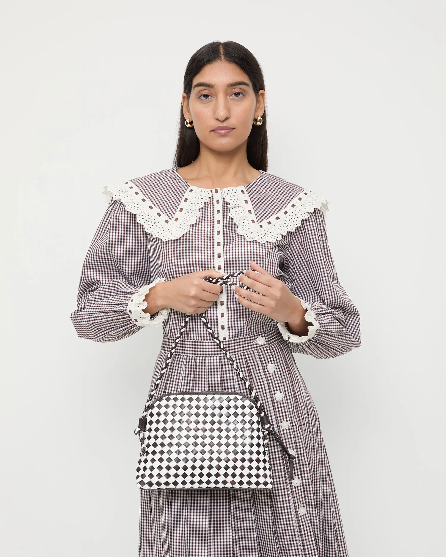 Mallory Chocolate/White Woven Crossbody