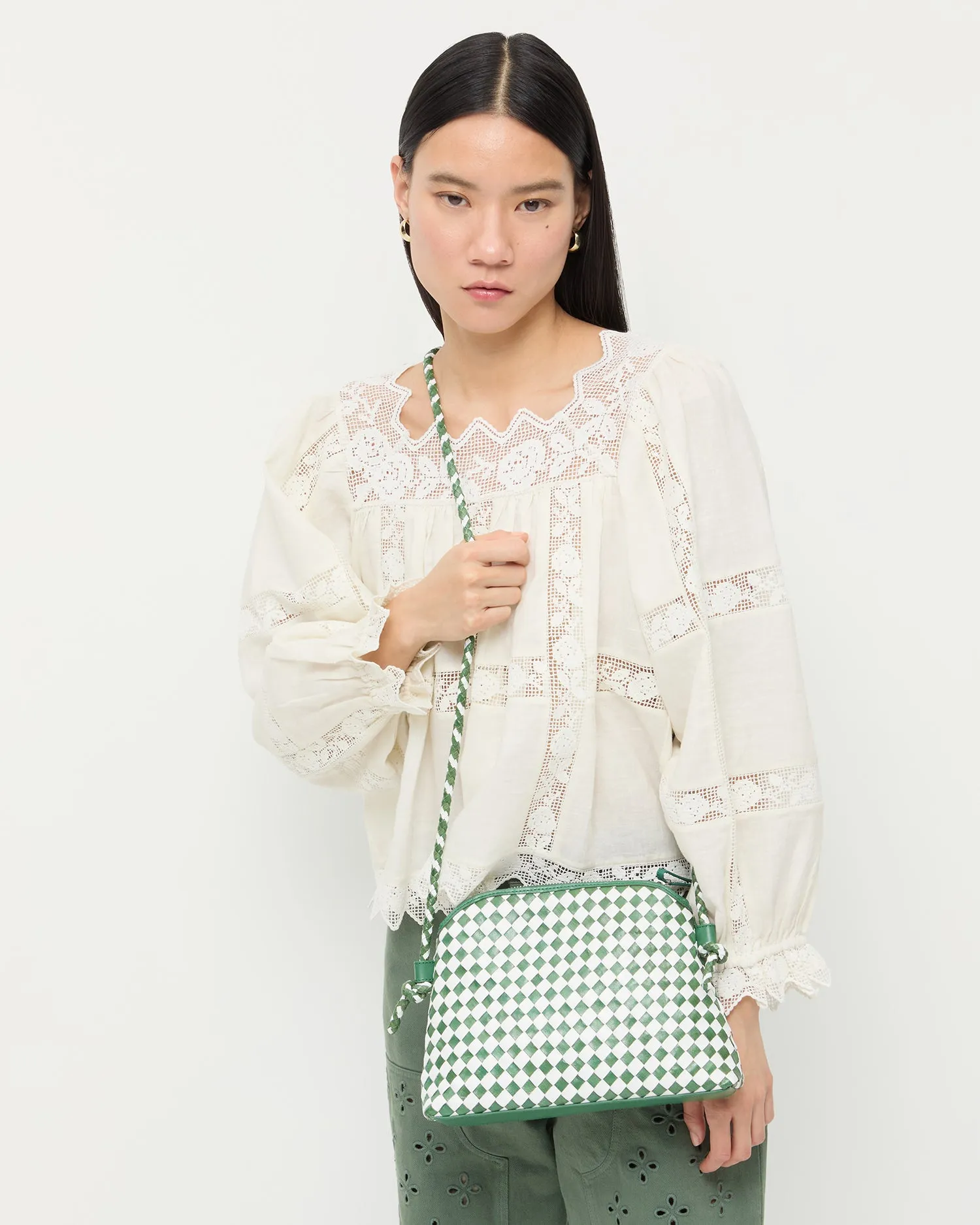 Mallory Emerald/White Woven Crossbody