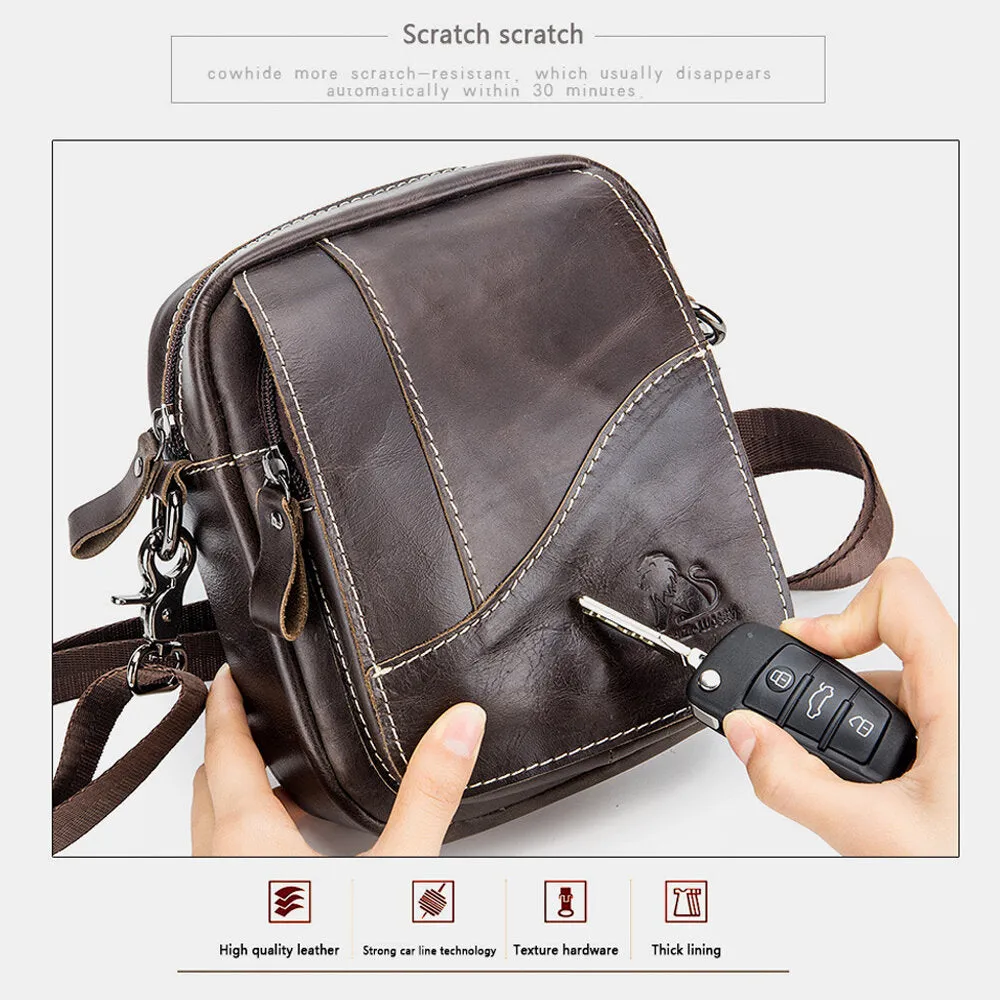 Men Genuine Leather Wear-resistant Large Capacity Vintage Cowhide Crossbody Bags Shoulder Bag Single Bag