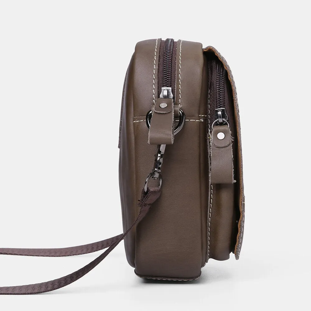 Men Genuine Leather Wear-resistant Large Capacity Vintage Cowhide Crossbody Bags Shoulder Bag Single Bag