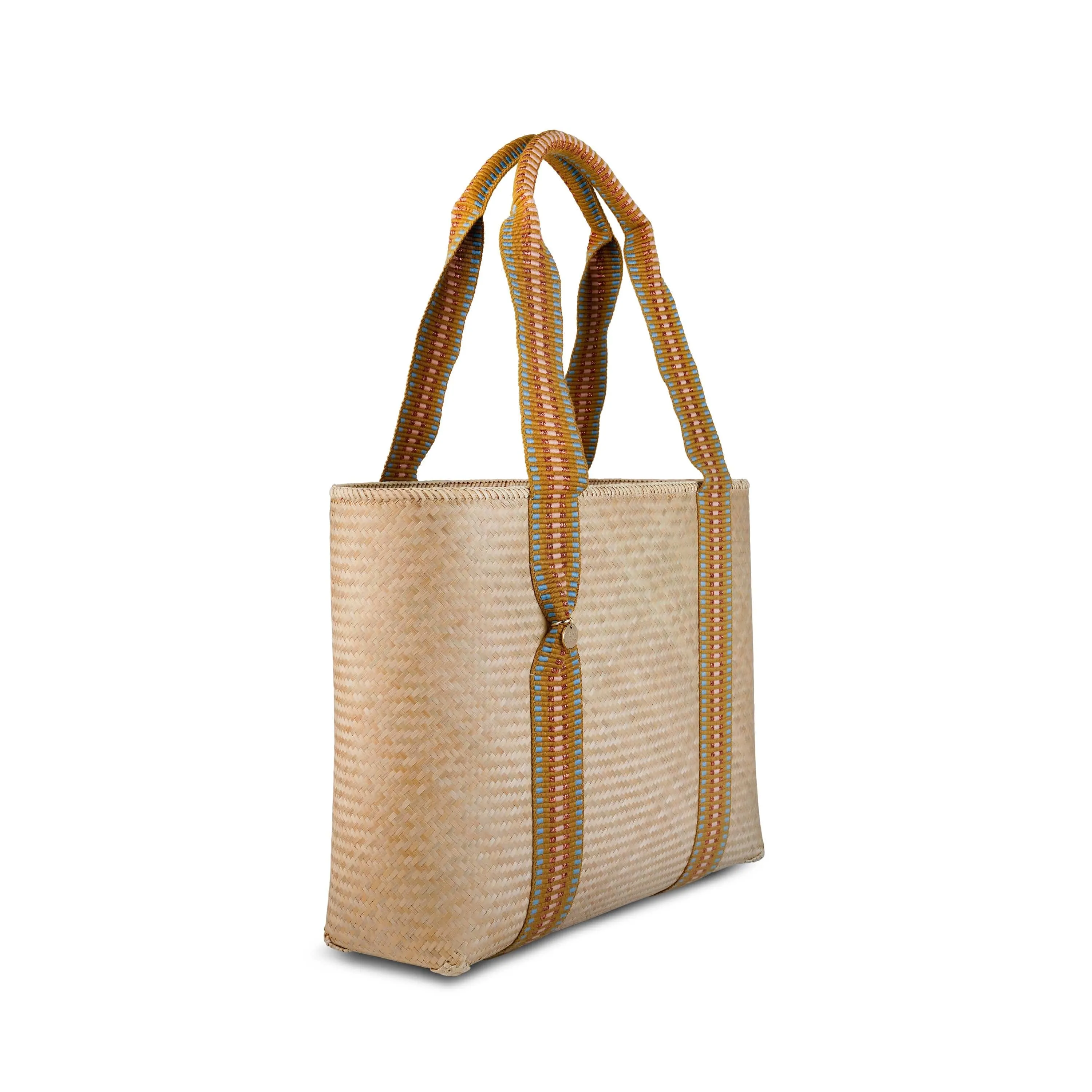 Mentawai Handwoven Bamboo Vegan Medium Tote Bag | Copper Stripe