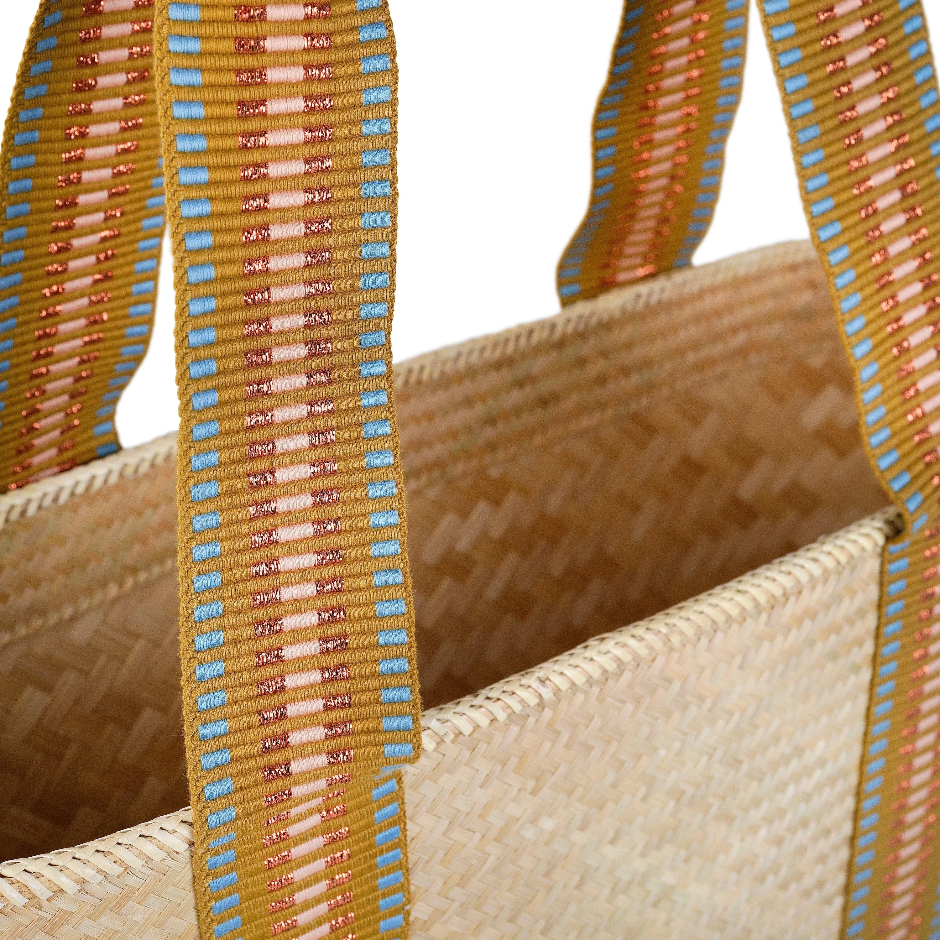 Mentawai Handwoven Bamboo Vegan Medium Tote Bag | Copper Stripe