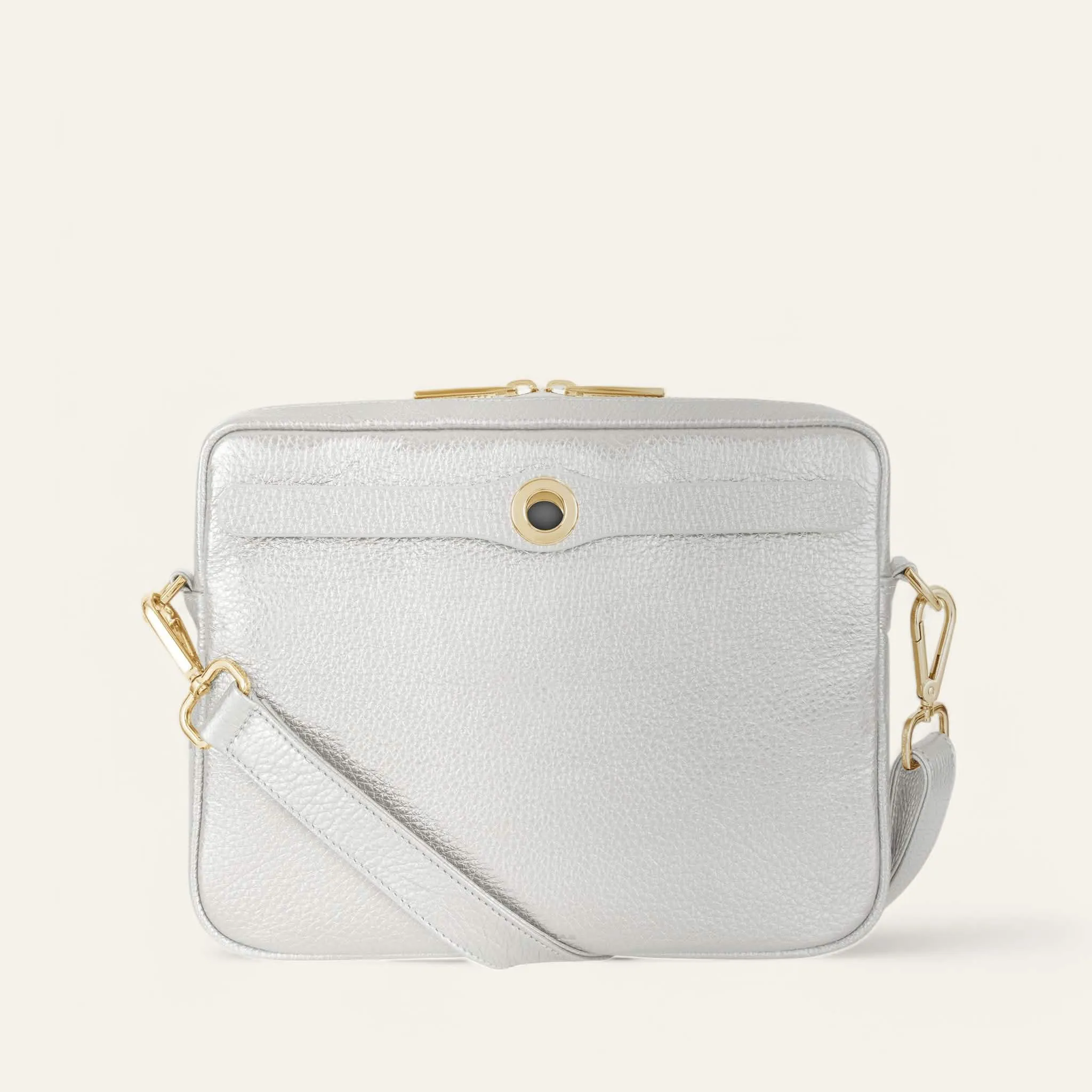 Mia Crossbody | Soft Metallic Silver with Gold hardware