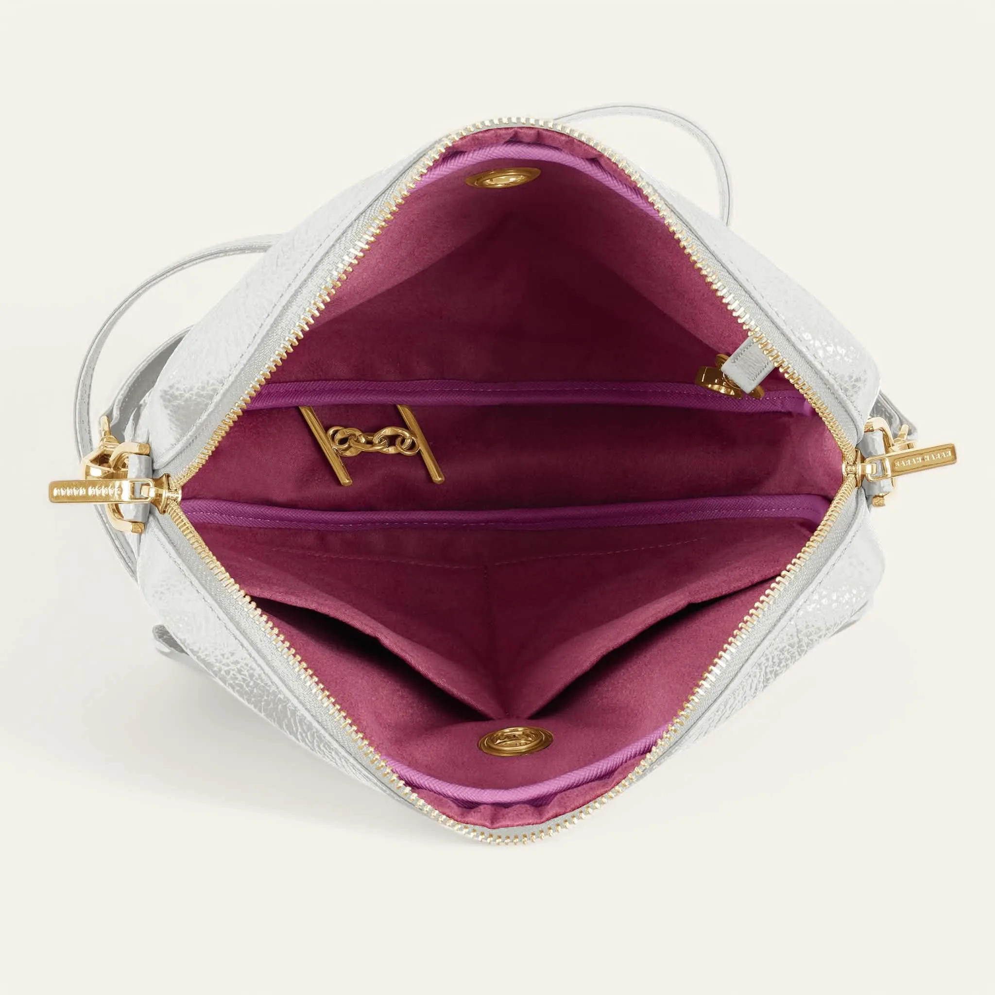 Mia Crossbody | Soft Metallic Silver with Gold hardware