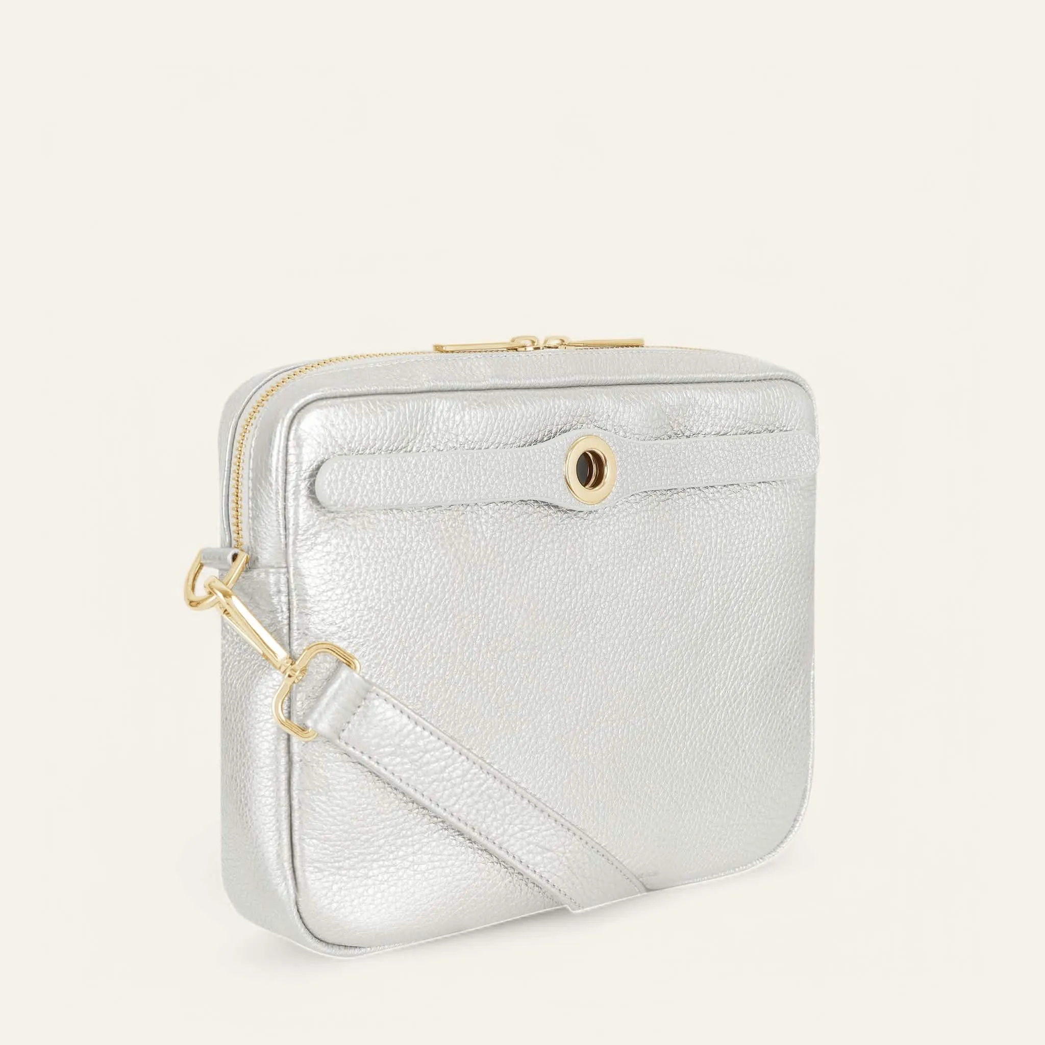 Mia Crossbody | Soft Metallic Silver with Gold hardware