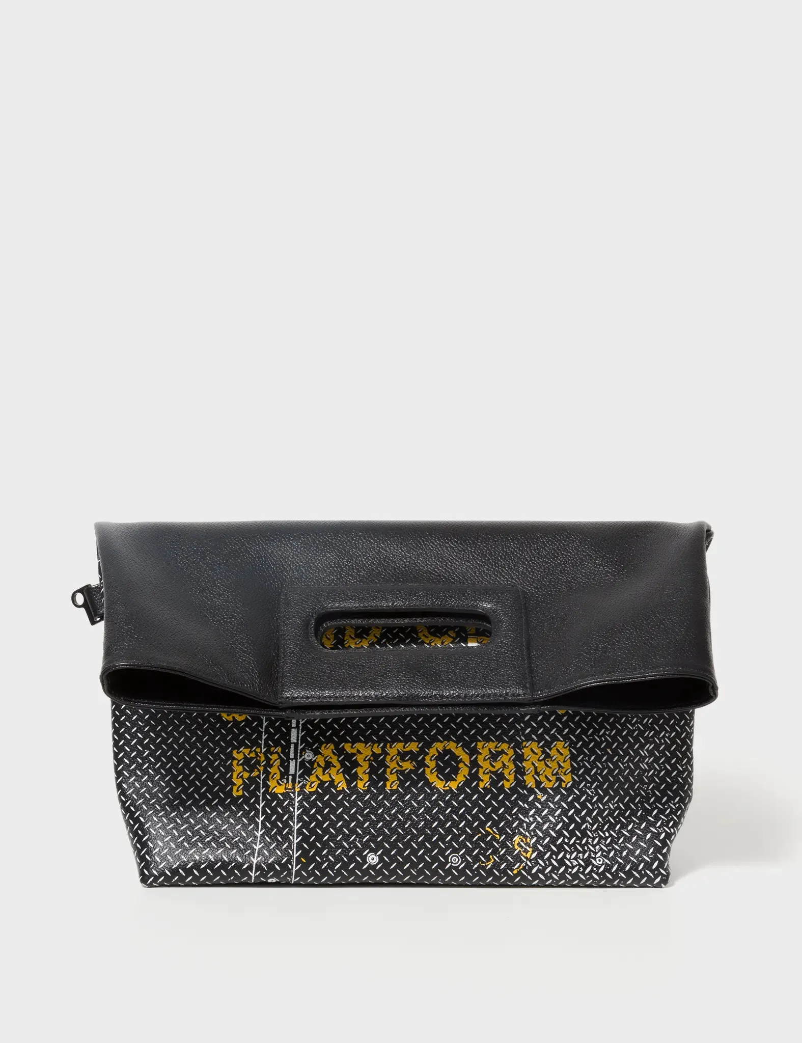 Milo Convertible Crossbody Bag - Black Leather Metal Platform Print