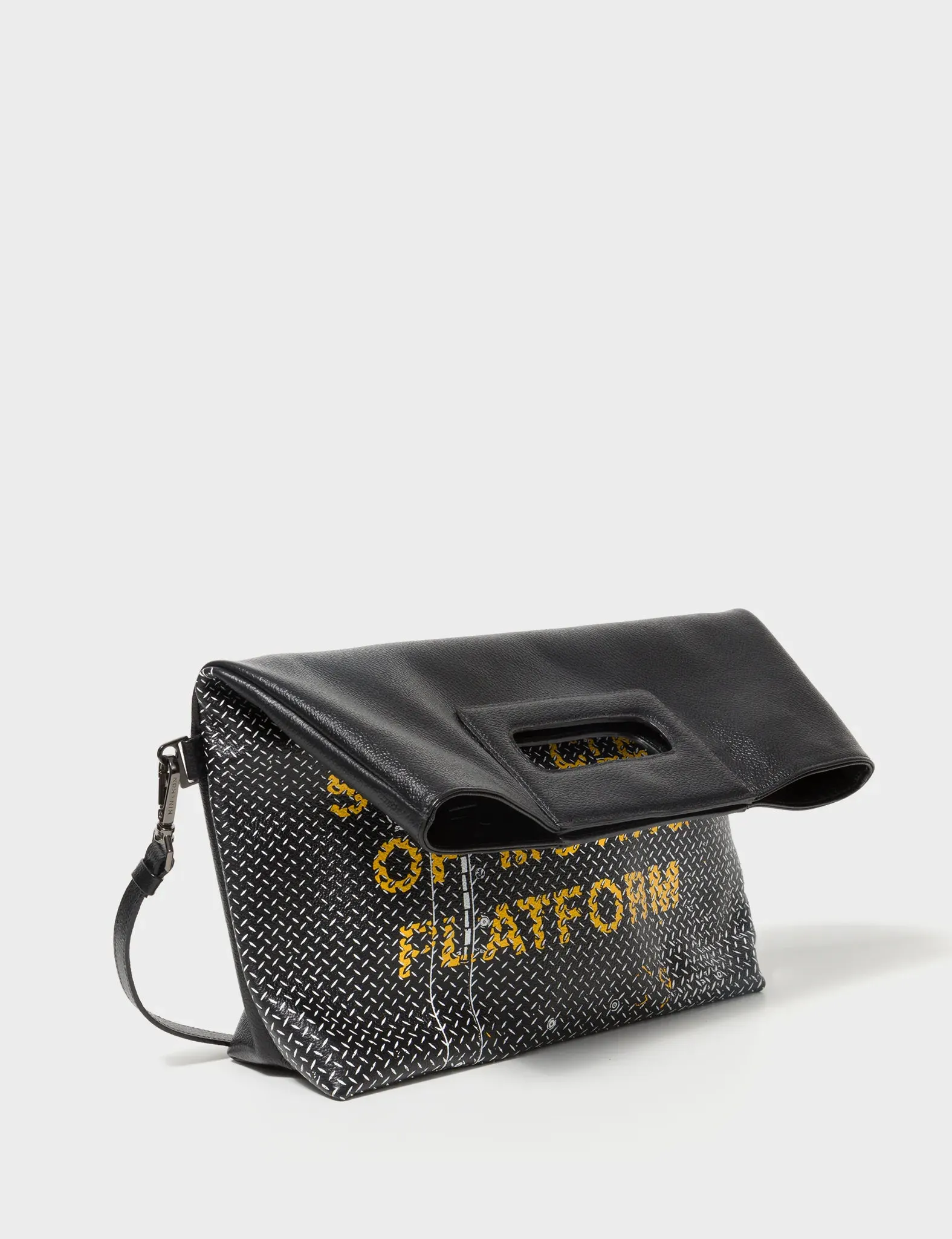 Milo Convertible Crossbody Bag - Black Leather Metal Platform Print