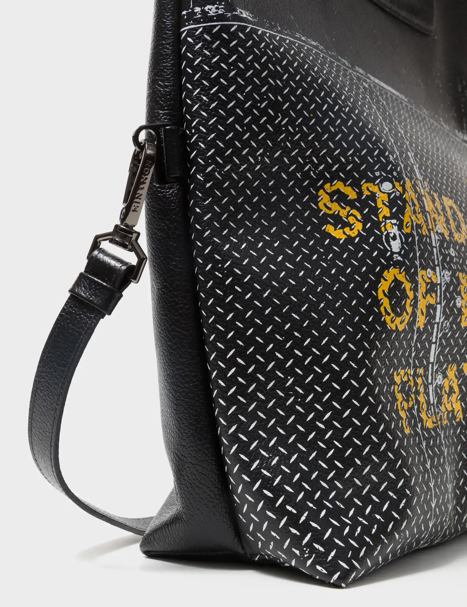 Milo Convertible Crossbody Bag - Black Leather Metal Platform Print