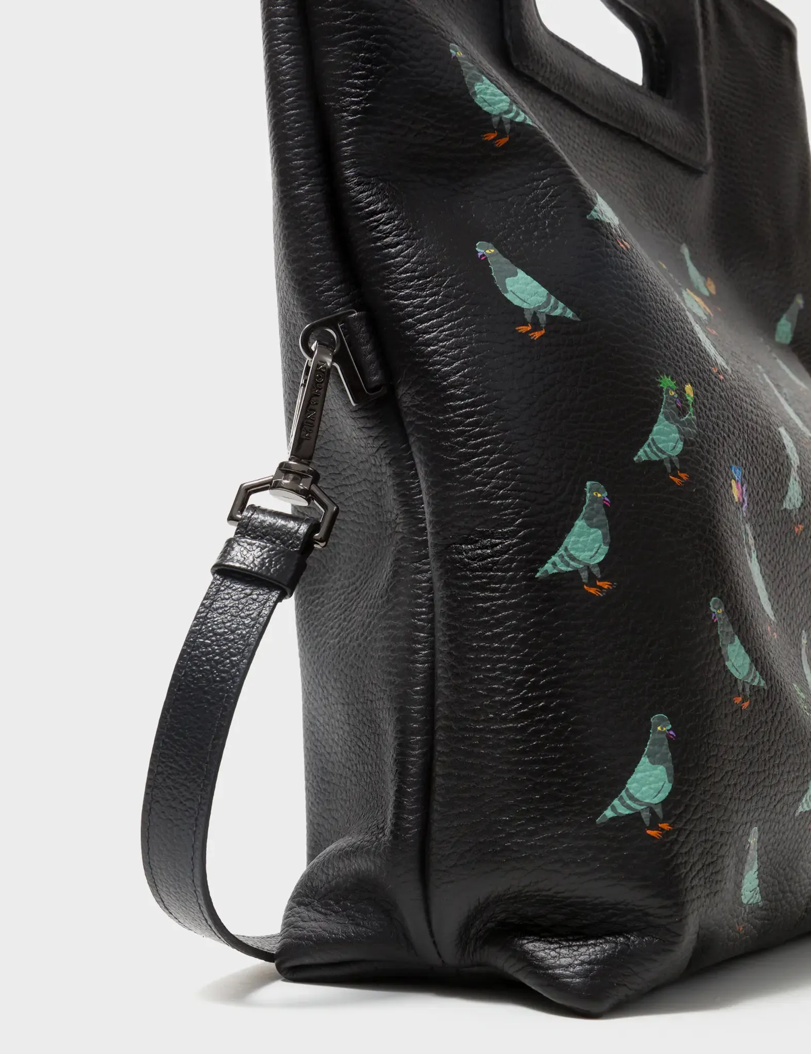Milo Convertible Crossbody Bag - Black Leather Pigeonista Print