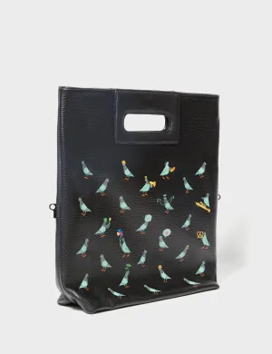 Milo Convertible Crossbody Bag - Black Leather Pigeonista Print
