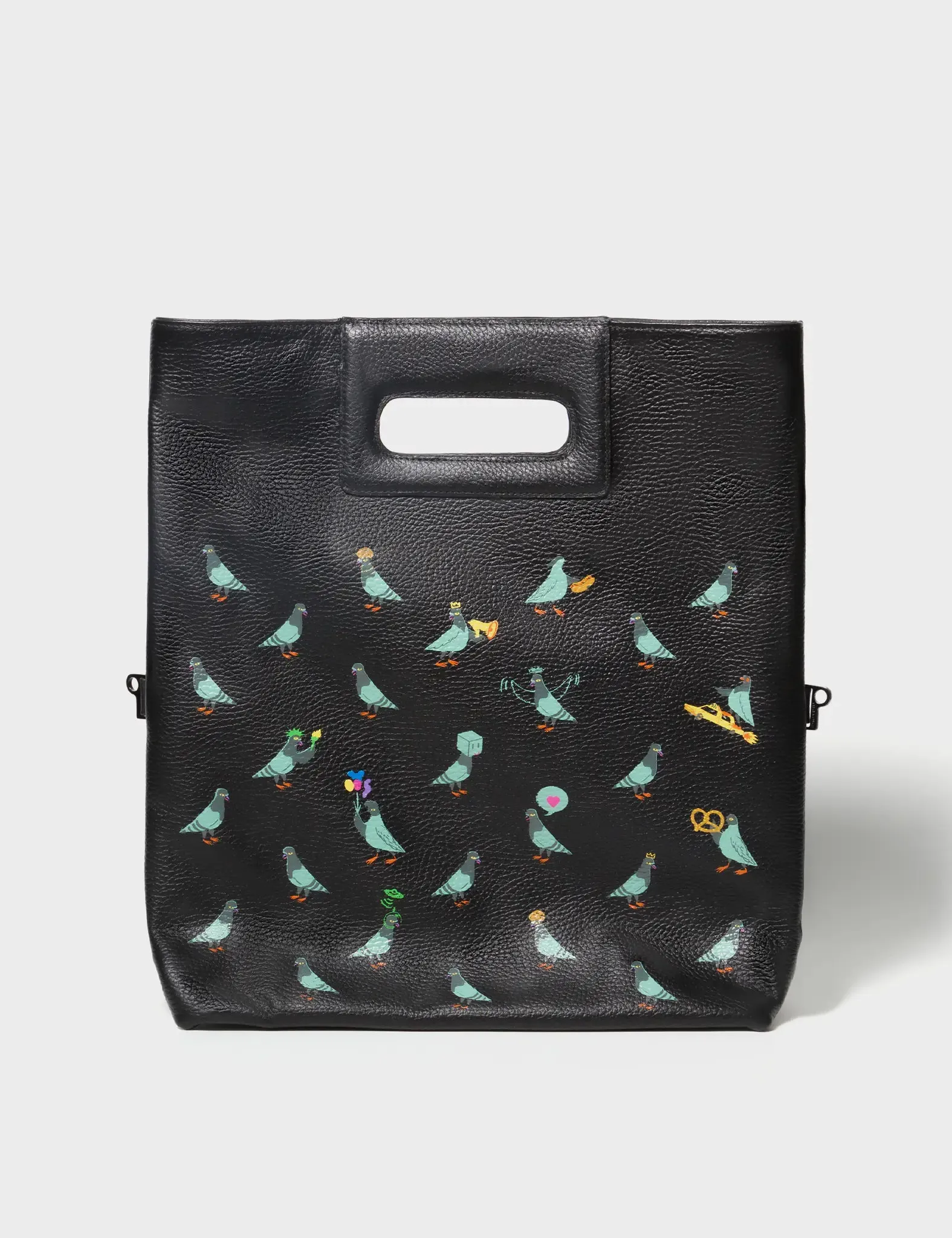 Milo Convertible Crossbody Bag - Black Leather Pigeonista Print