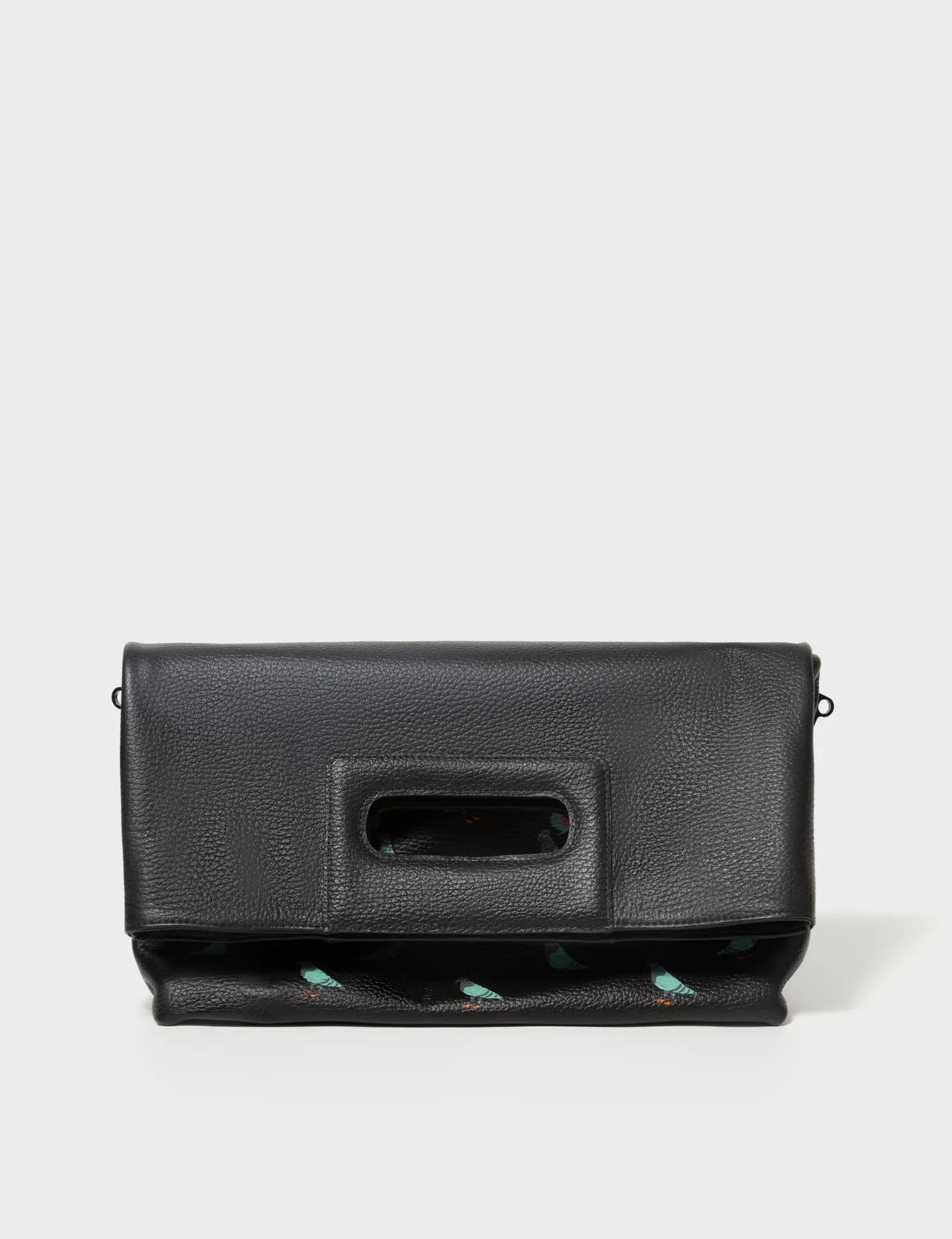 Milo Convertible Crossbody Bag - Black Leather Pigeonista Print