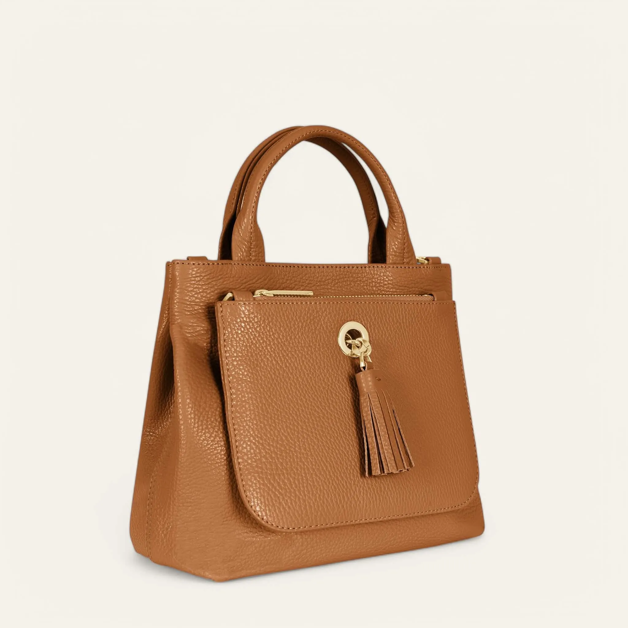 Mini D Tote | Tan with Gold hardware