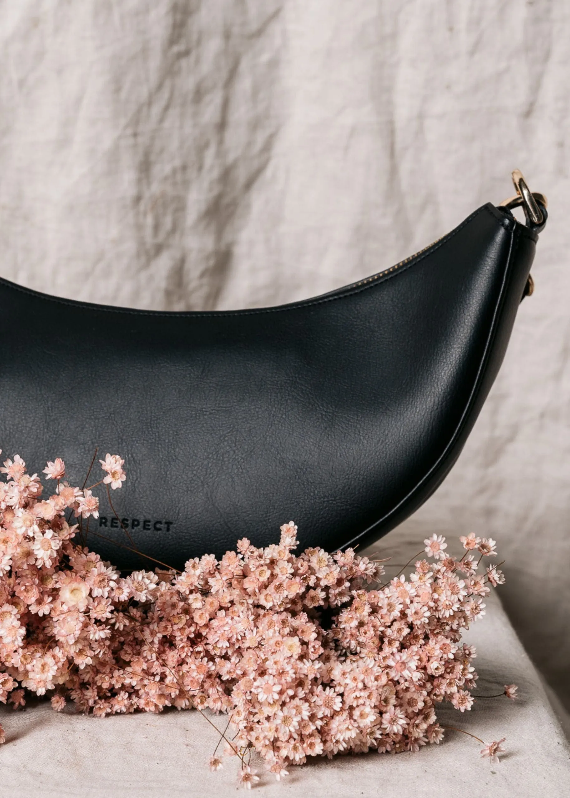 Mini Hobo Olive Leather Vegan Bag | Black